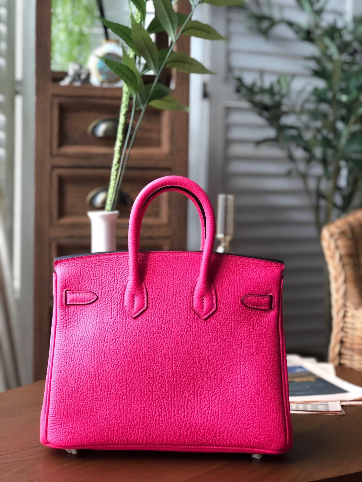 GLAMI Birkin Dark Pink For Women Silver Toned Hardware 9.8in/25cm