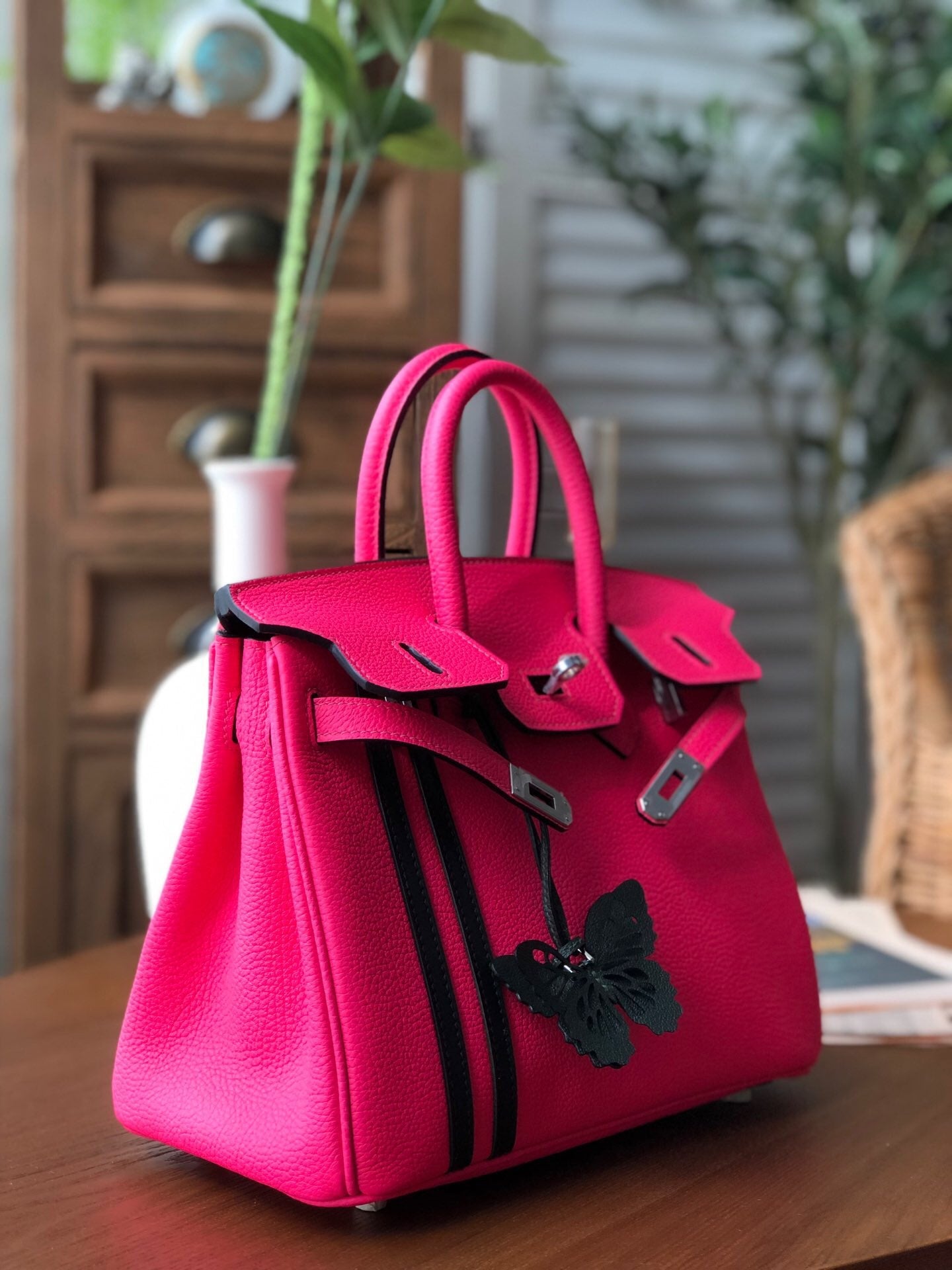 GLAMI Birkin Dark Pink For Women Silver Toned Hardware 9.8in/25cm