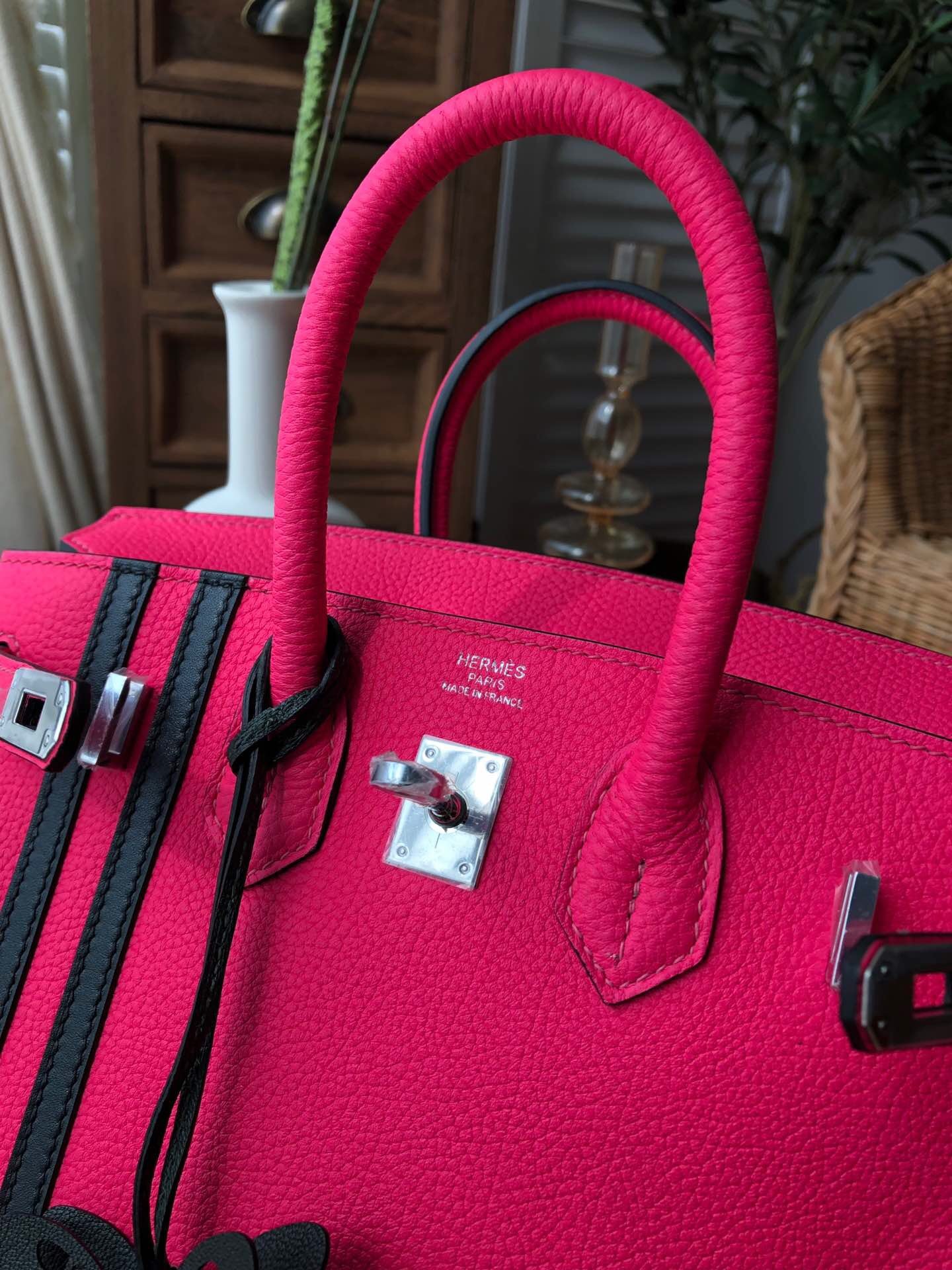 GLAMI Birkin Dark Pink For Women Silver Toned Hardware 9.8in/25cm