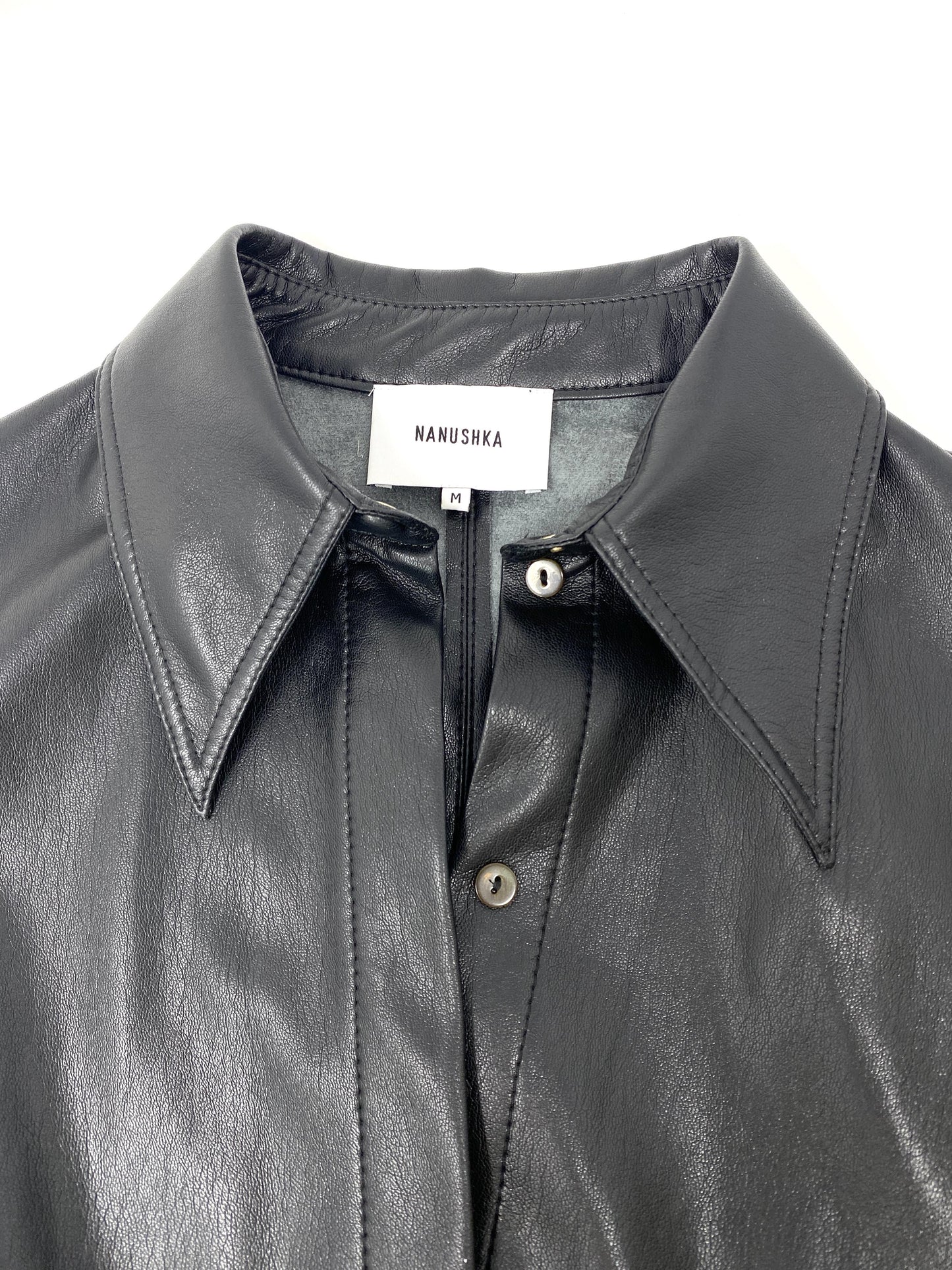 BLACK VEGAN LEATHER NAUM SHIRT - Size MEDIUM