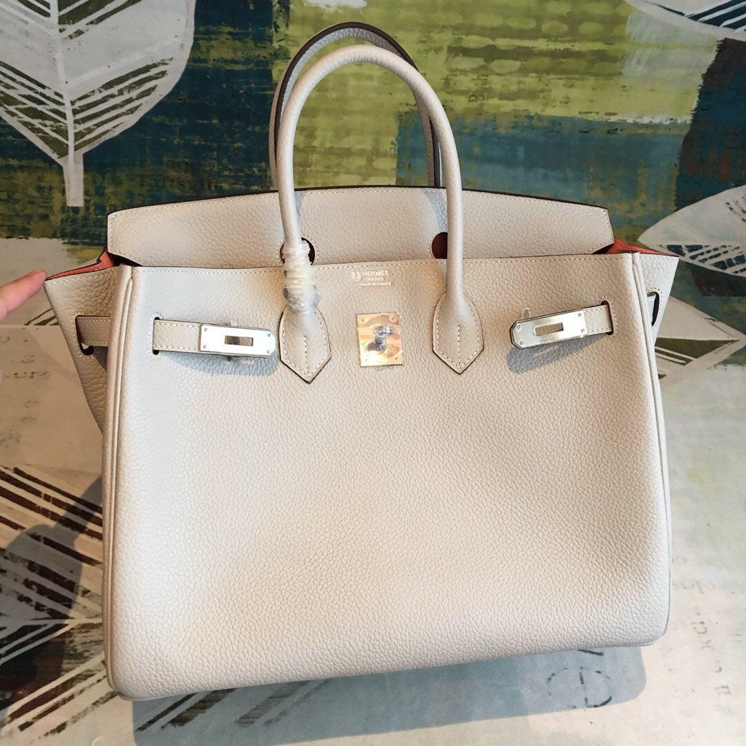 GLAMI Birkin White For Women Silver Toned Hardware 13.8in/35cm