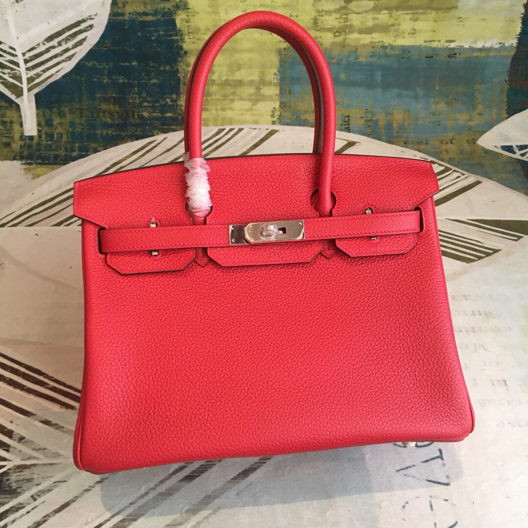 GLAMI Birkin Red For Women Silver Toned Hardware 11in/30cm