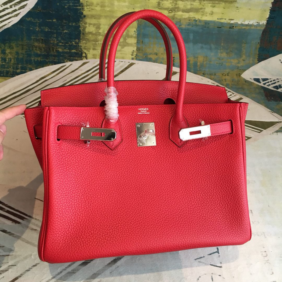 GLAMI Birkin Red For Women Silver Toned Hardware 11in/30cm