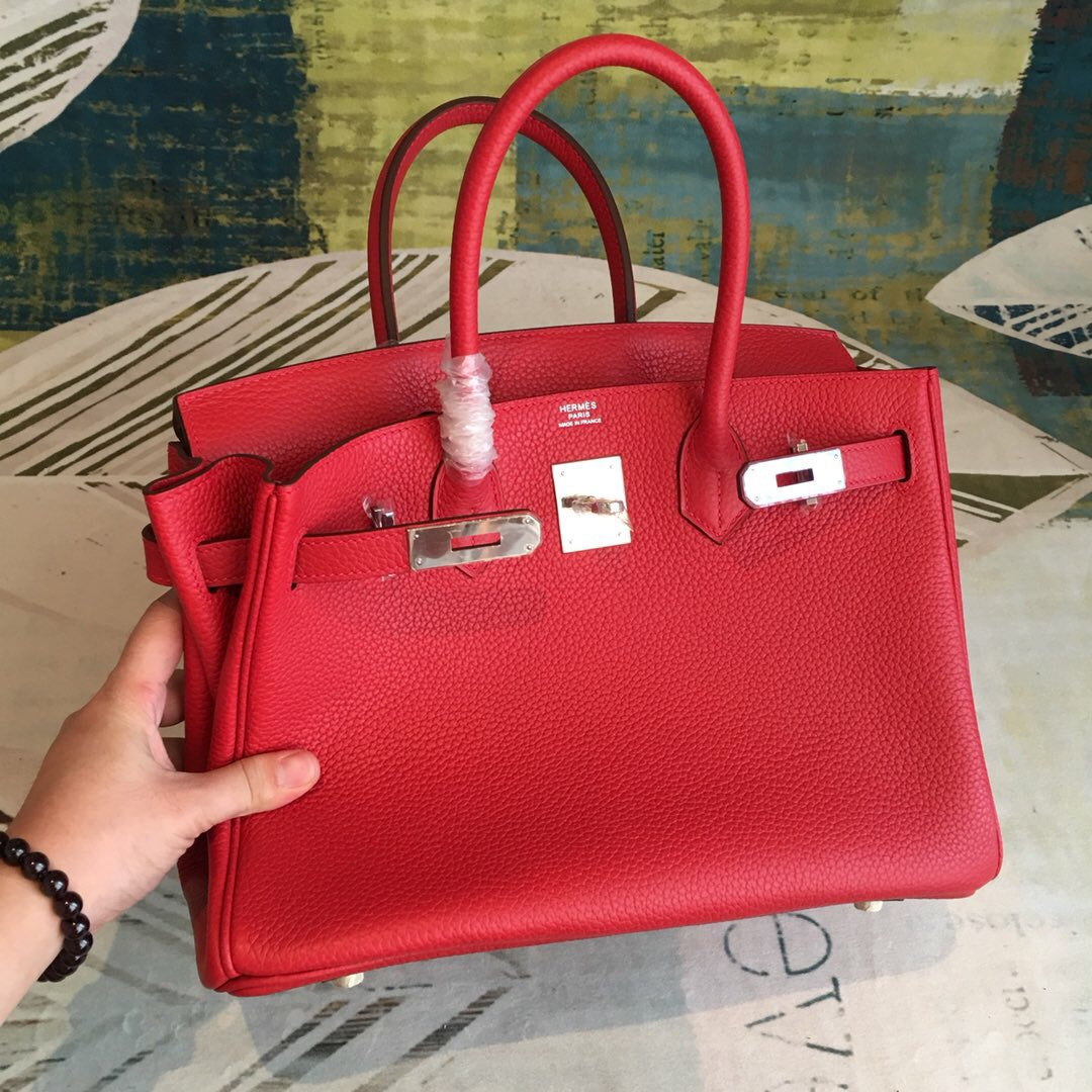 GLAMI Birkin Red For Women Silver Toned Hardware 11in/30cm