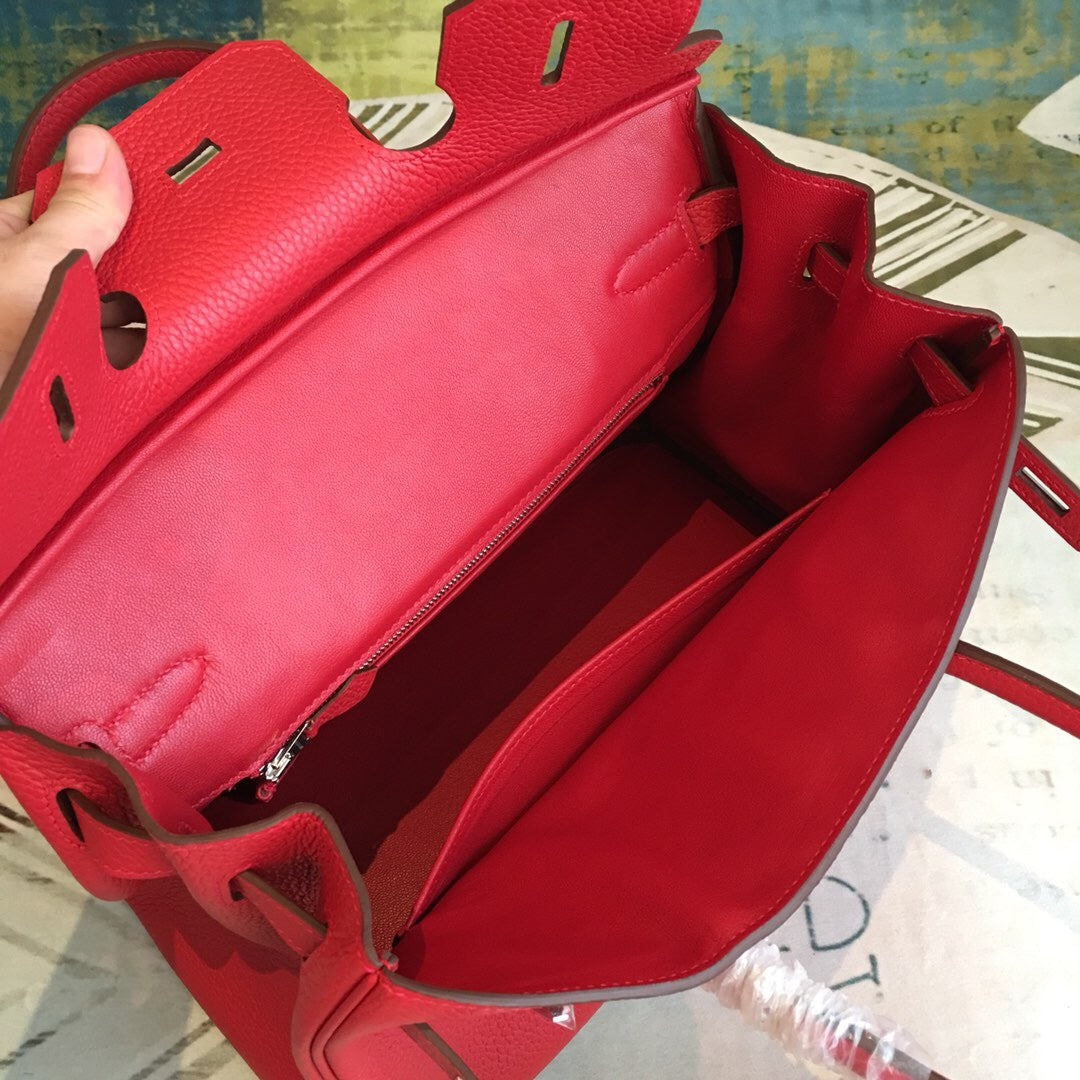 GLAMI Birkin Red For Women Silver Toned Hardware 11in/30cm