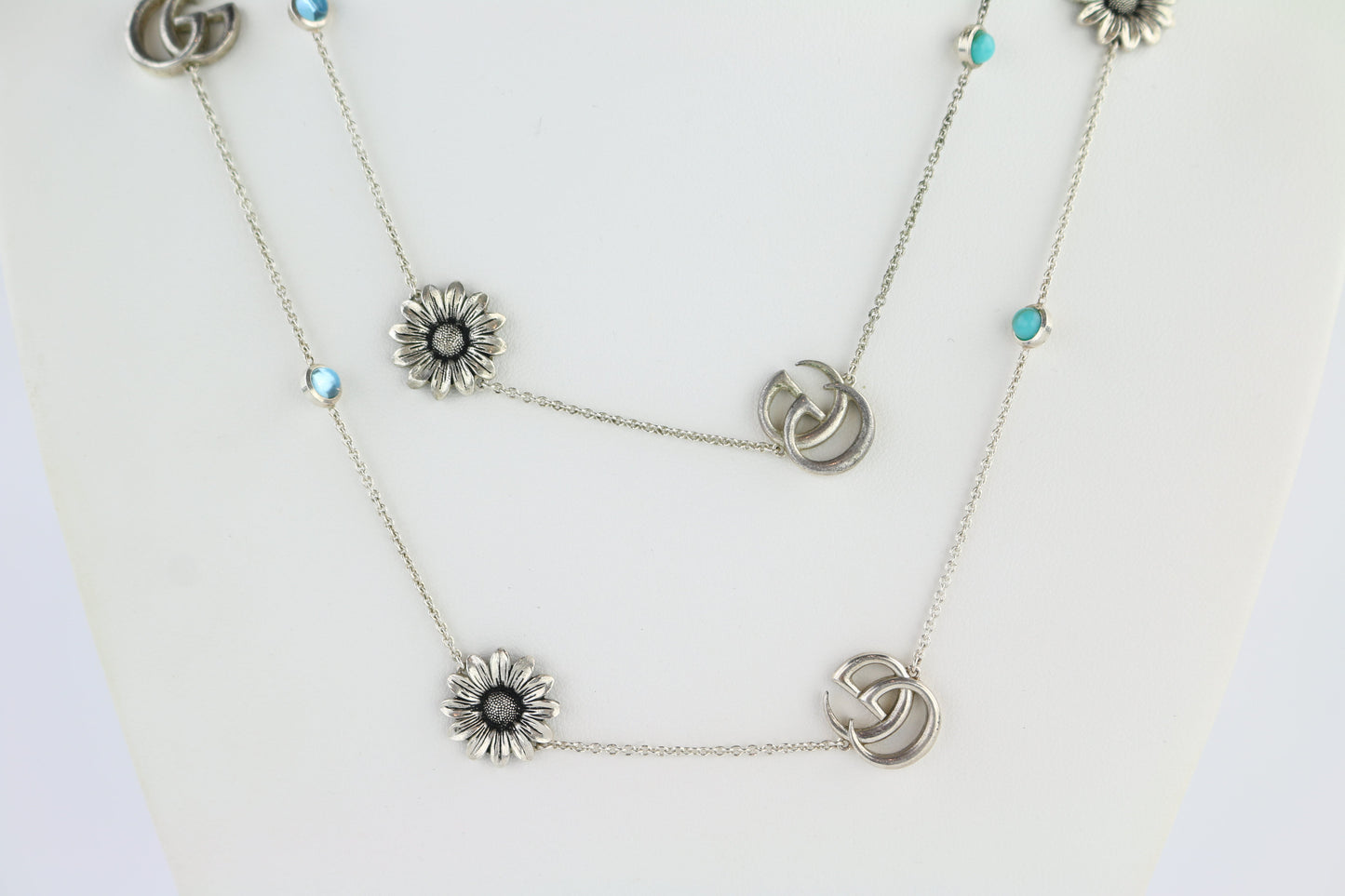 Sterling Silver Marmont Double G & Daisy Long Necklace