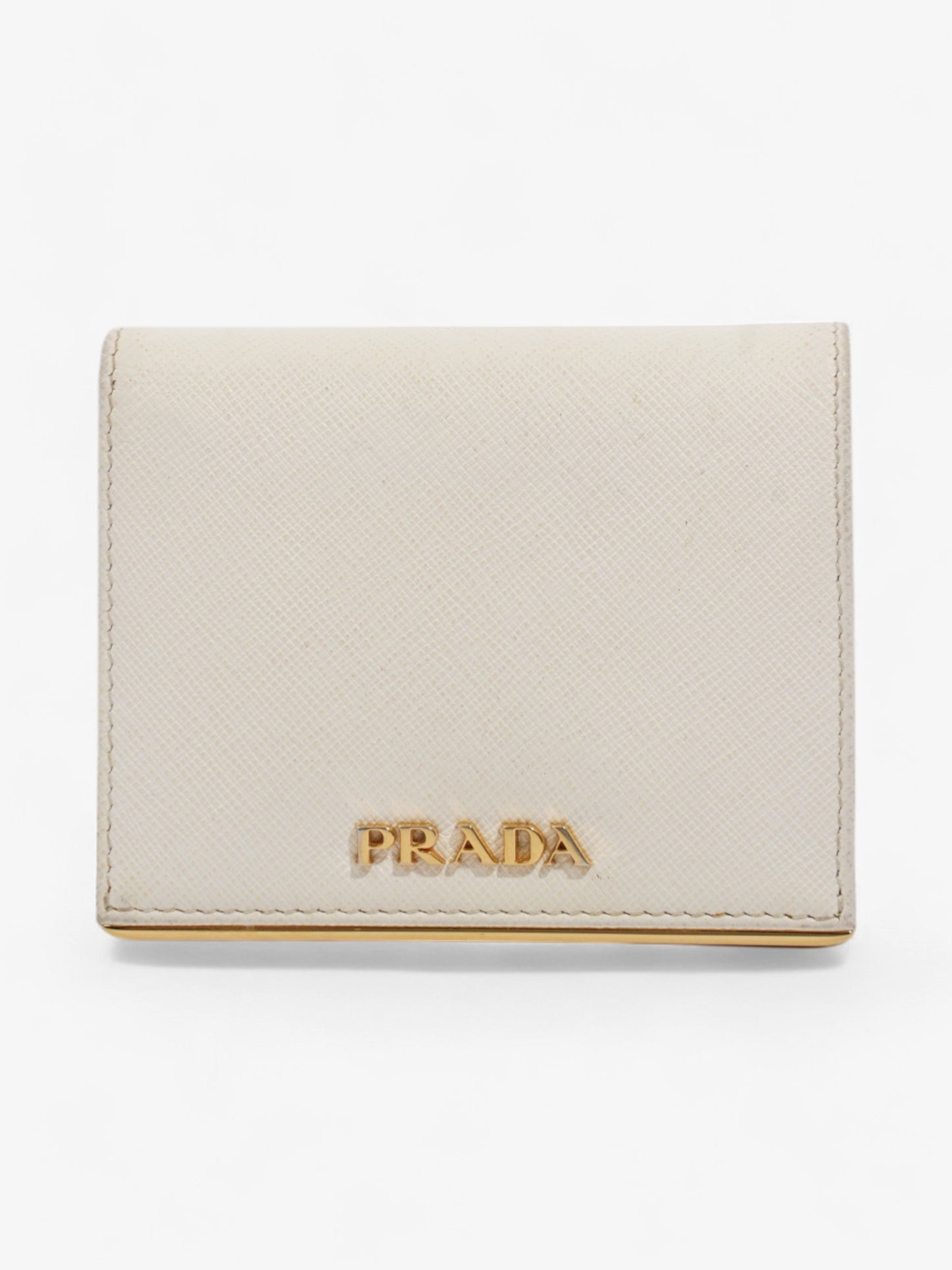Prada Bifold Wallet White / Gold Saffiano Leather