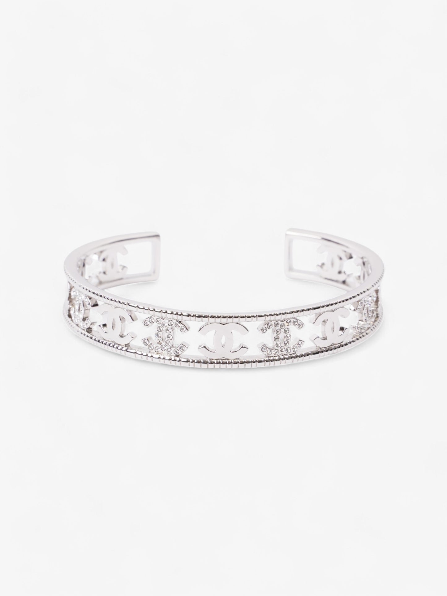 Chanel Iconic CC Crystal Bangle Silver / White Base Metal Medium