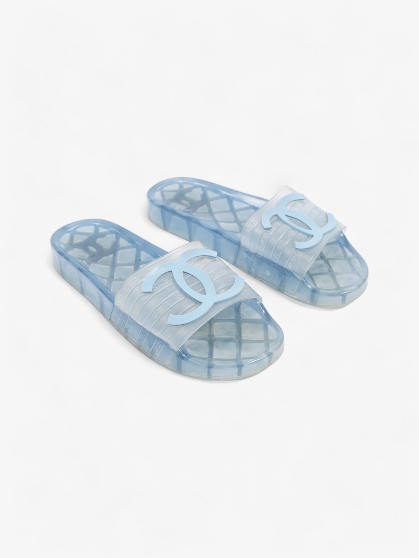 Chanel CC Logo Transparent Slides Blue PVC EU 38 UK 5