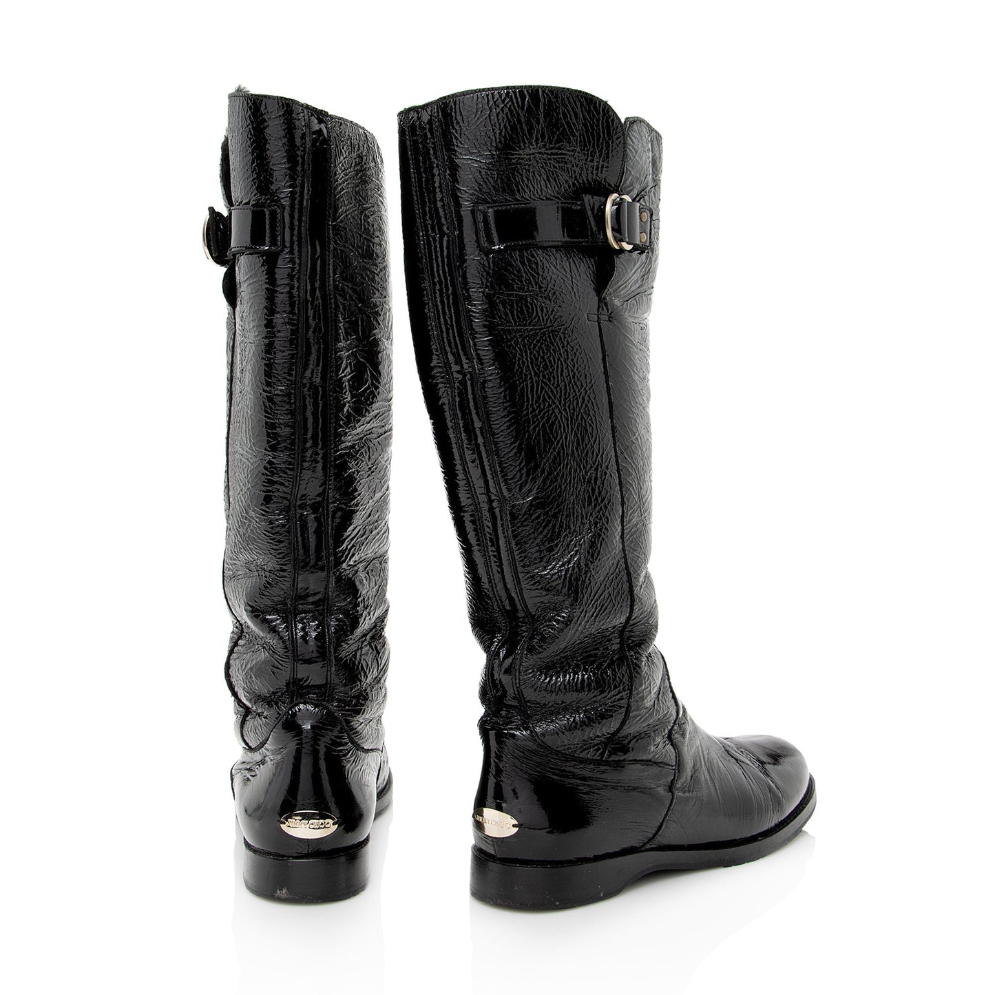 Jimmy Choo Patent Leather Shearling Yanis Knee High Boots - Size 7 / 37 (SHF-22761)