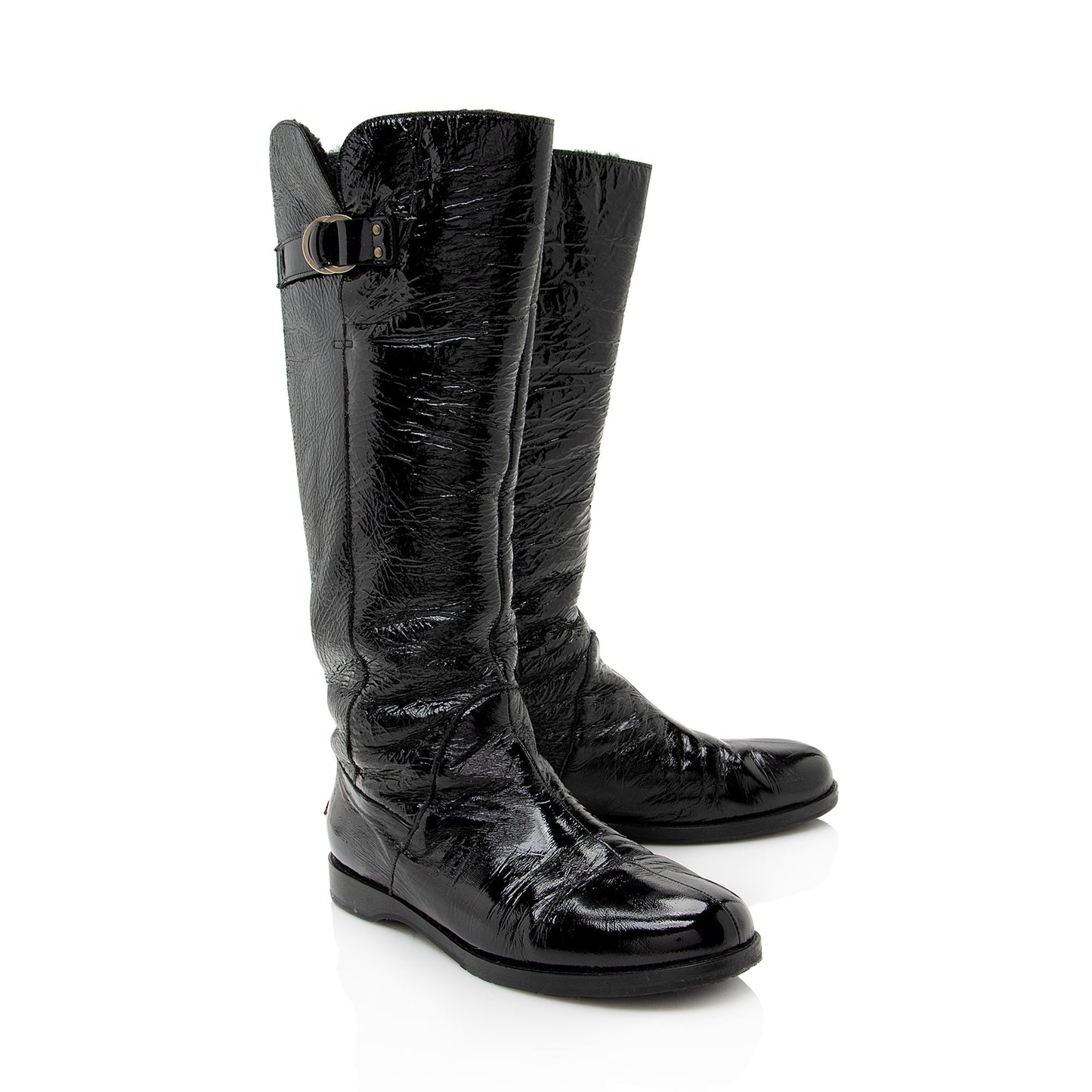 Jimmy Choo Patent Leather Shearling Yanis Knee High Boots - Size 7 / 37 (SHF-22761)