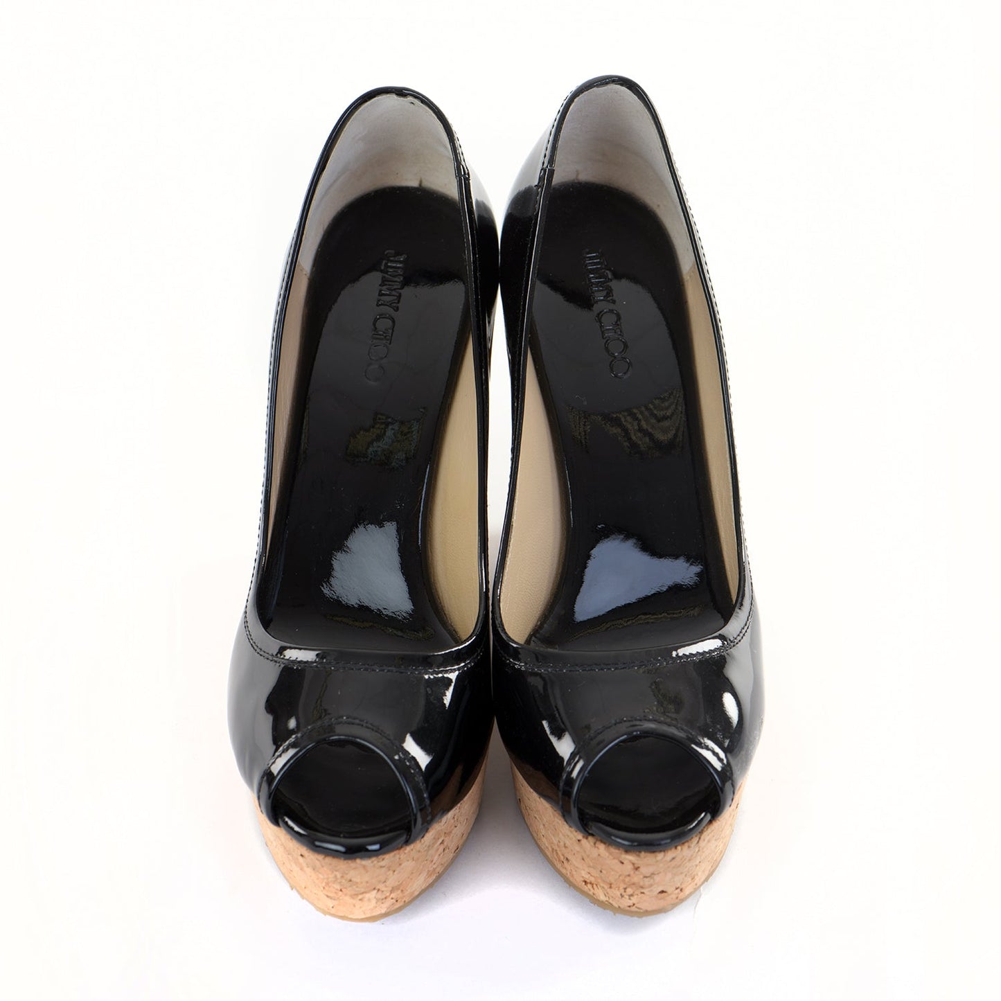 Black Papina Peep Toe Patent Wedge