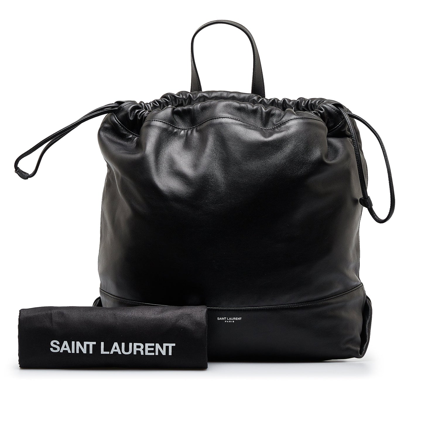 Yves Saint Teddy Drawstring Black Calfskin