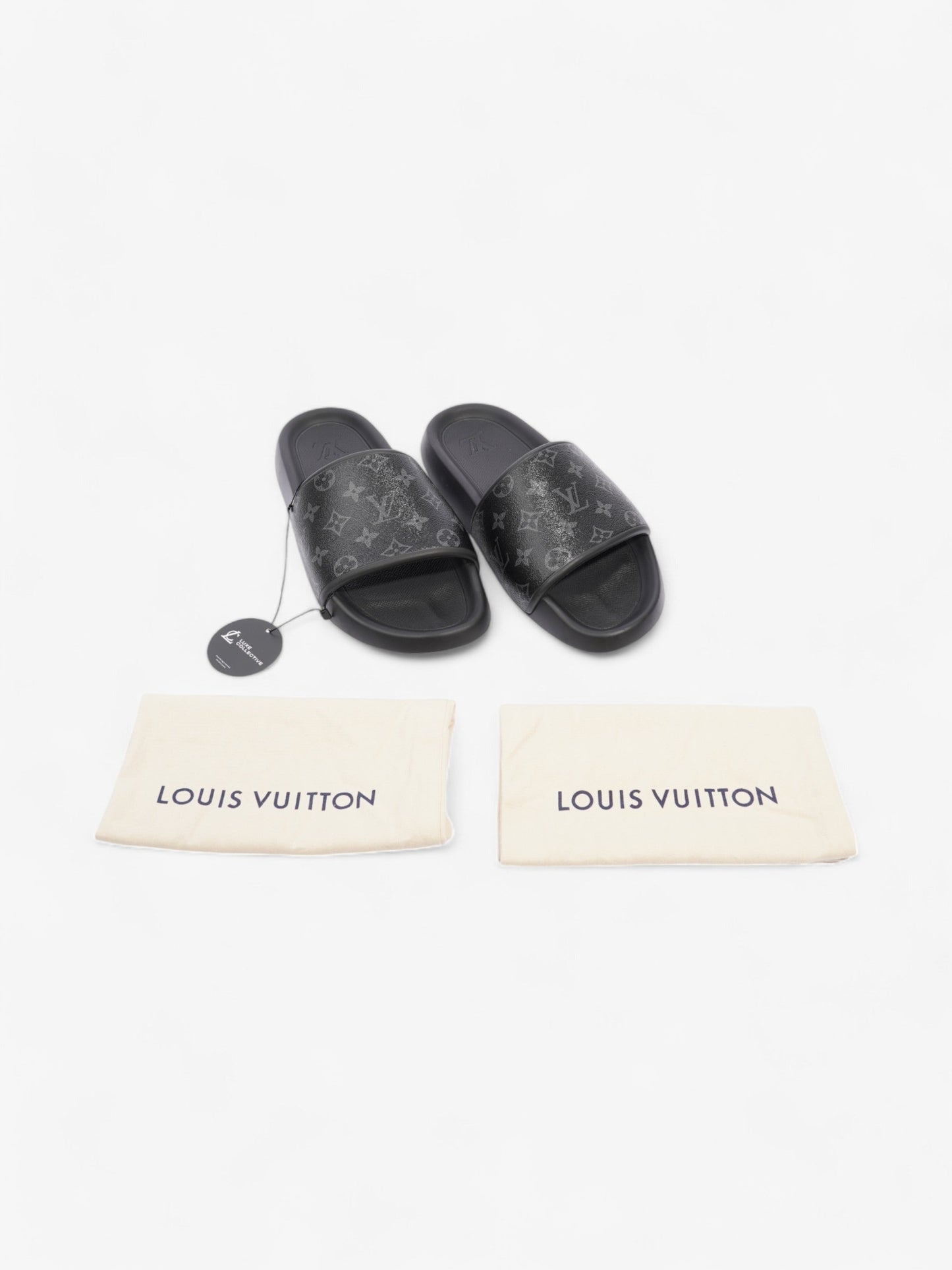 Louis Vuitton Waterfront Slides Monogram Eclipse Rubber EU 44 UK 10
