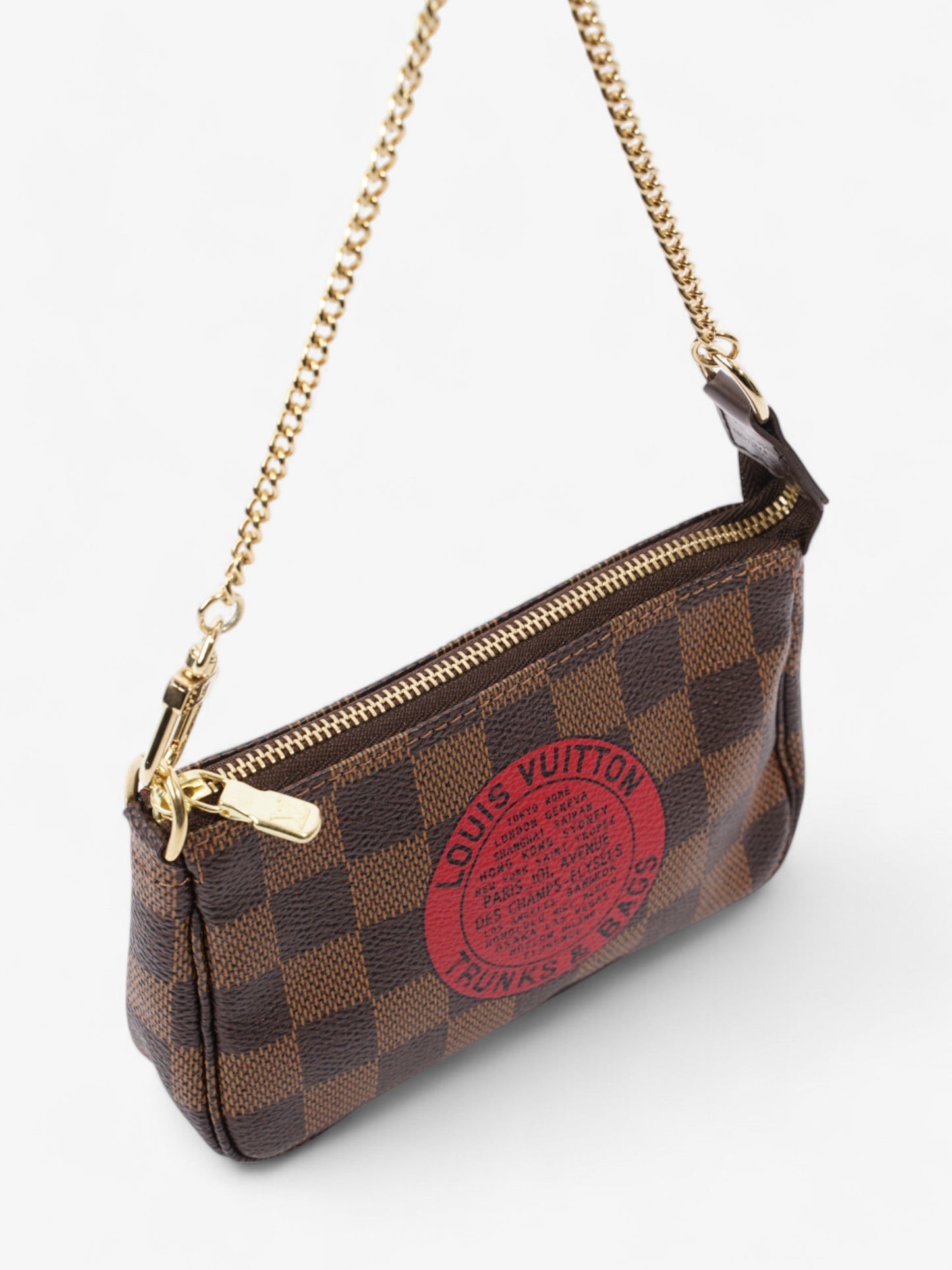 Louis Vuitton Pochette Accessoires Damier Ebene / Red Coated Canvas Mini