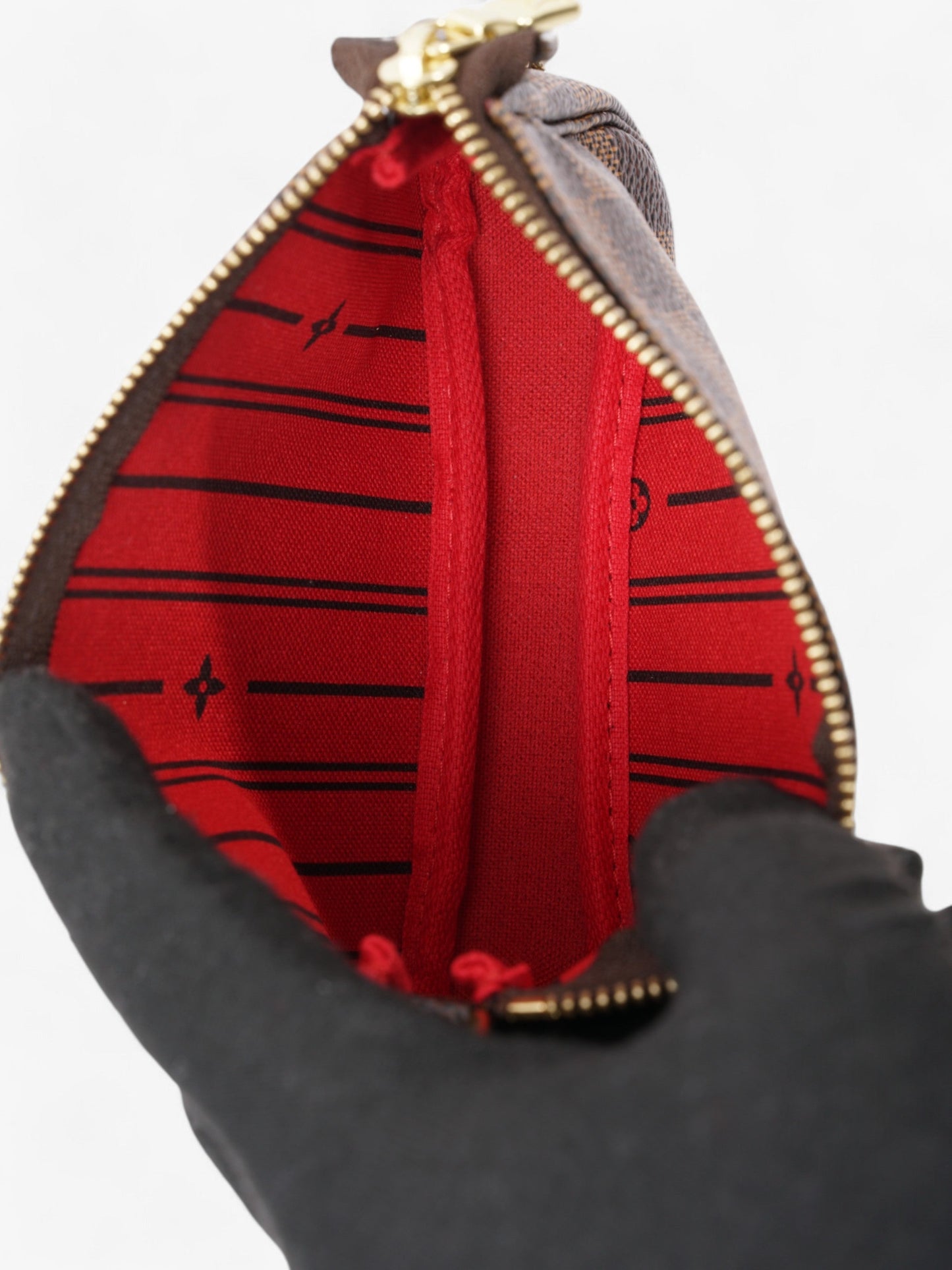 Louis Vuitton Pochette Accessoires Damier Ebene / Red Coated Canvas Mini