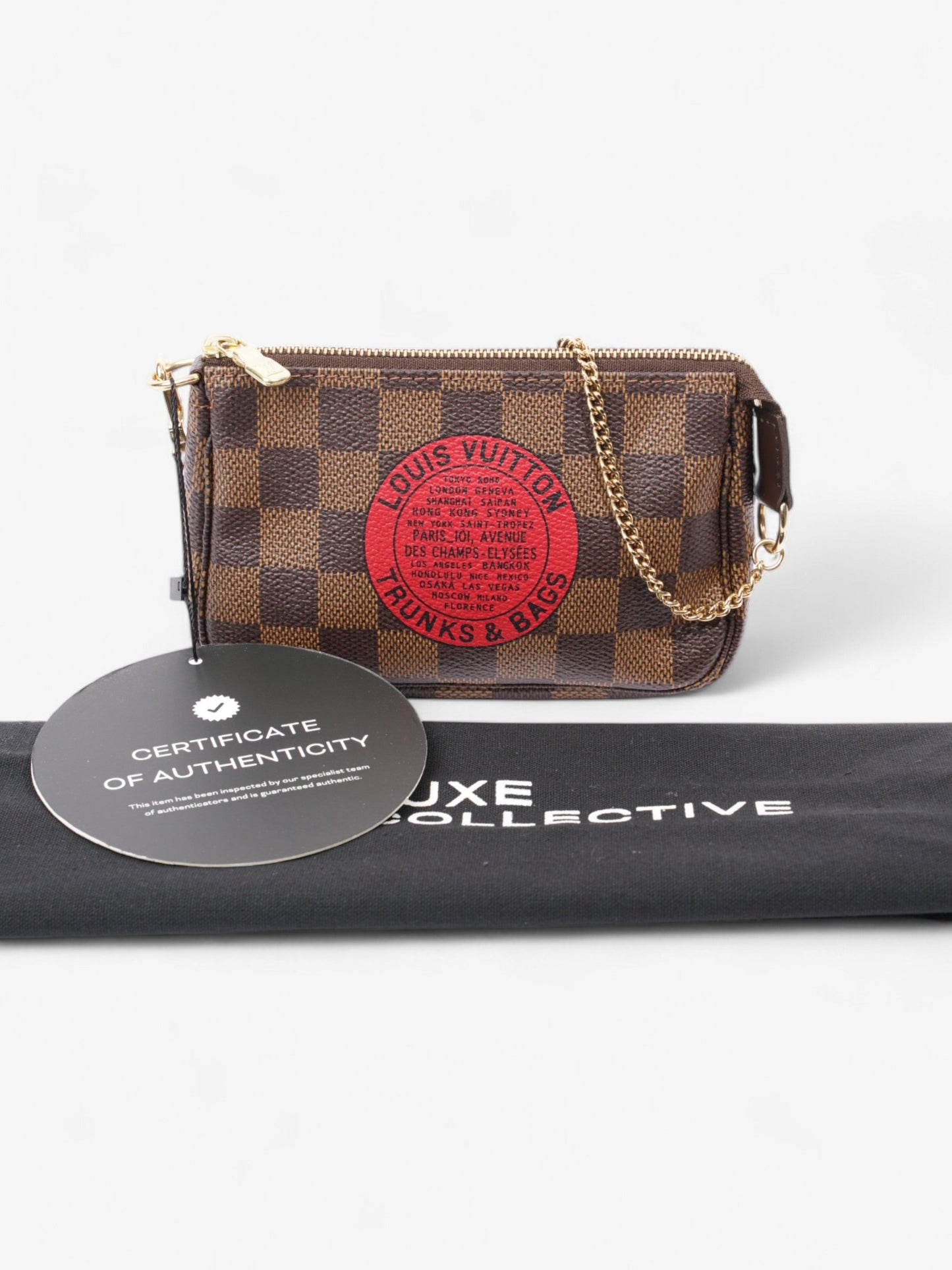 Louis Vuitton Pochette Accessoires Damier Ebene / Red Coated Canvas Mini