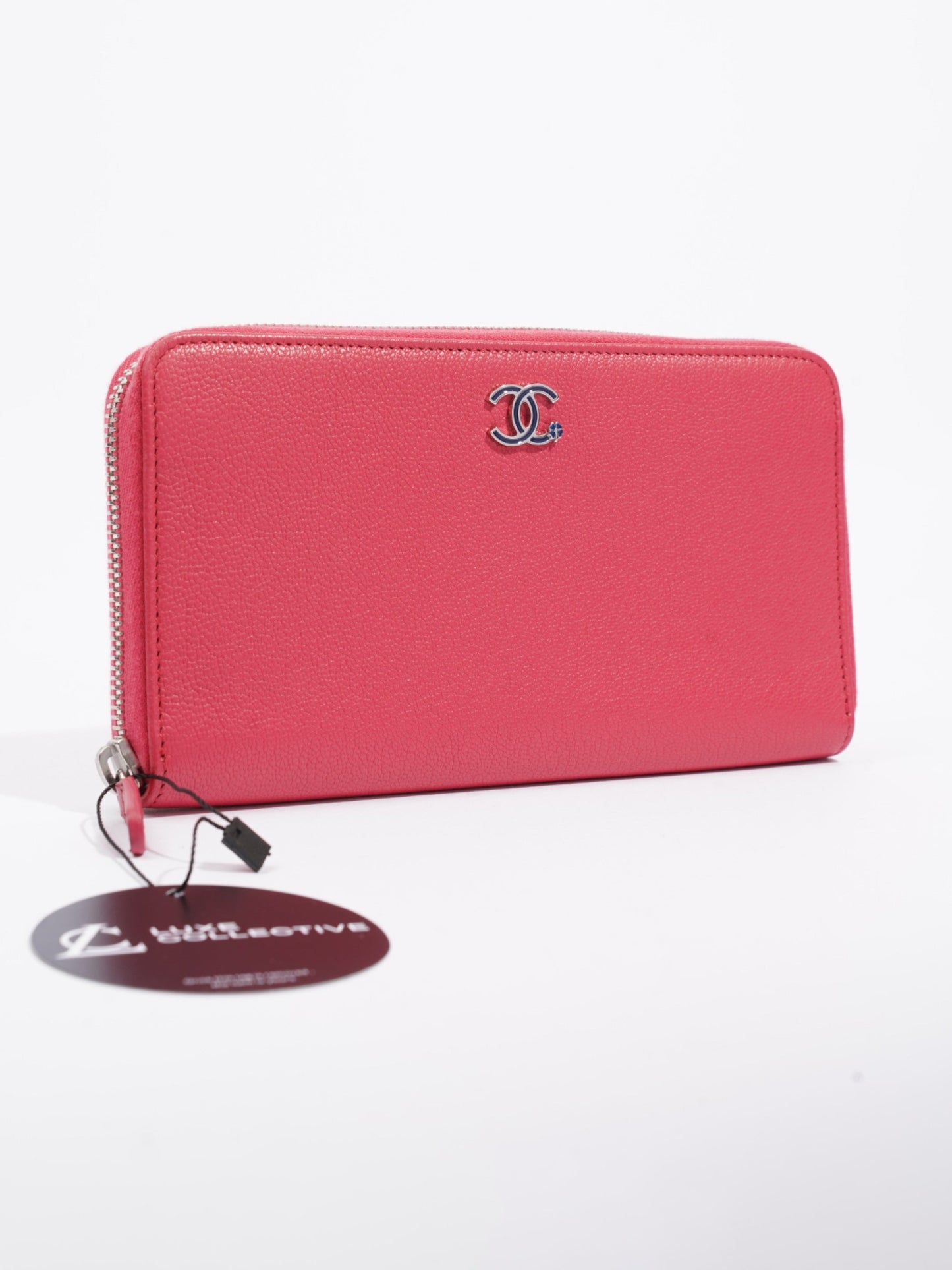Chanel Zipped Lucky Clover Wallet Pink / Blue Leather