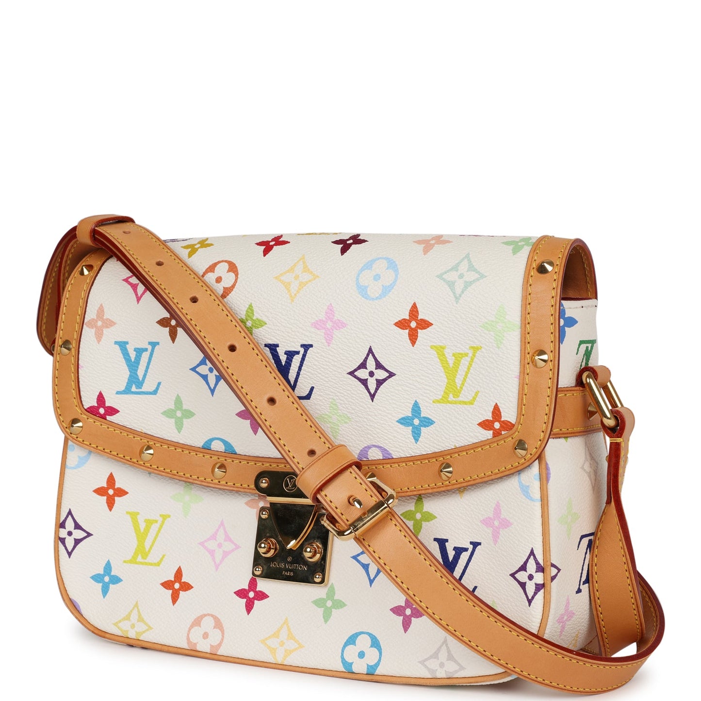 Louis Vuitton Vintage Sologne White Multicolor Canvas Gold Hardware