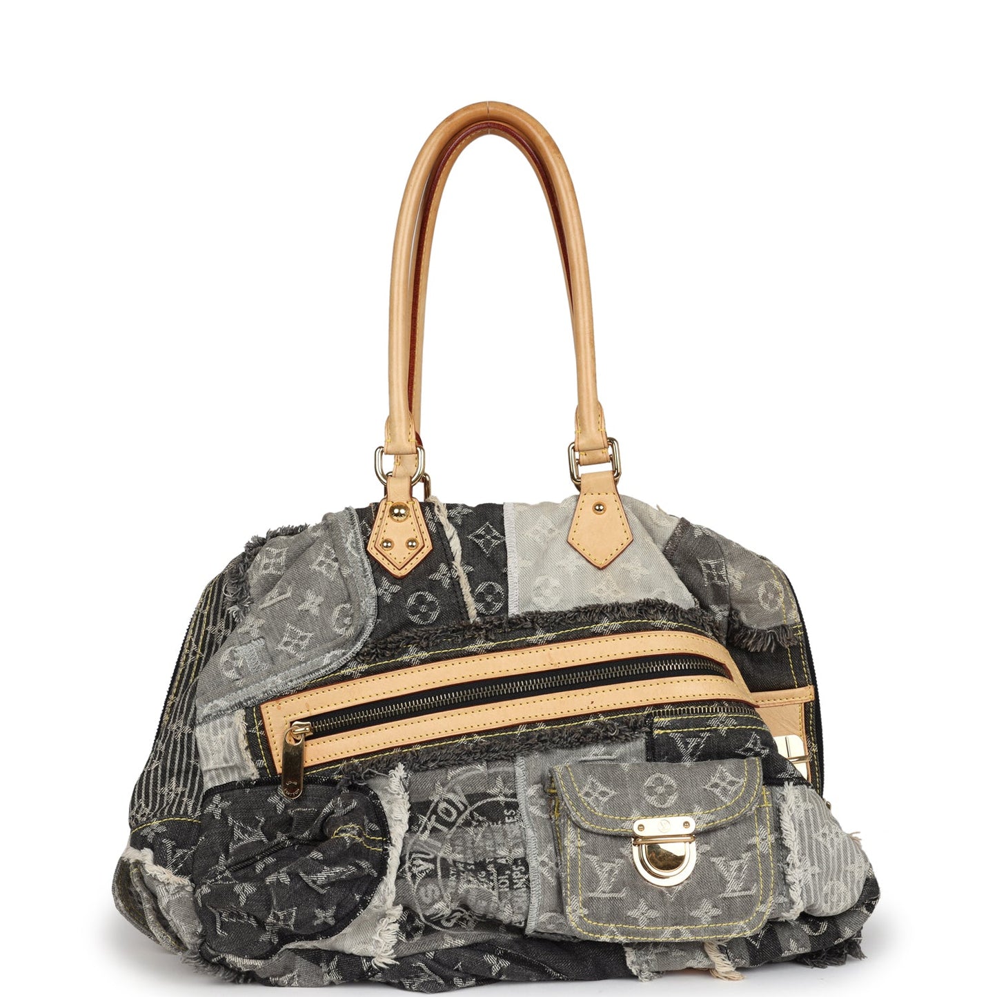 Louis Vuitton Patchwork Bowly Bag Grey Monogram Denim Gold Hardware