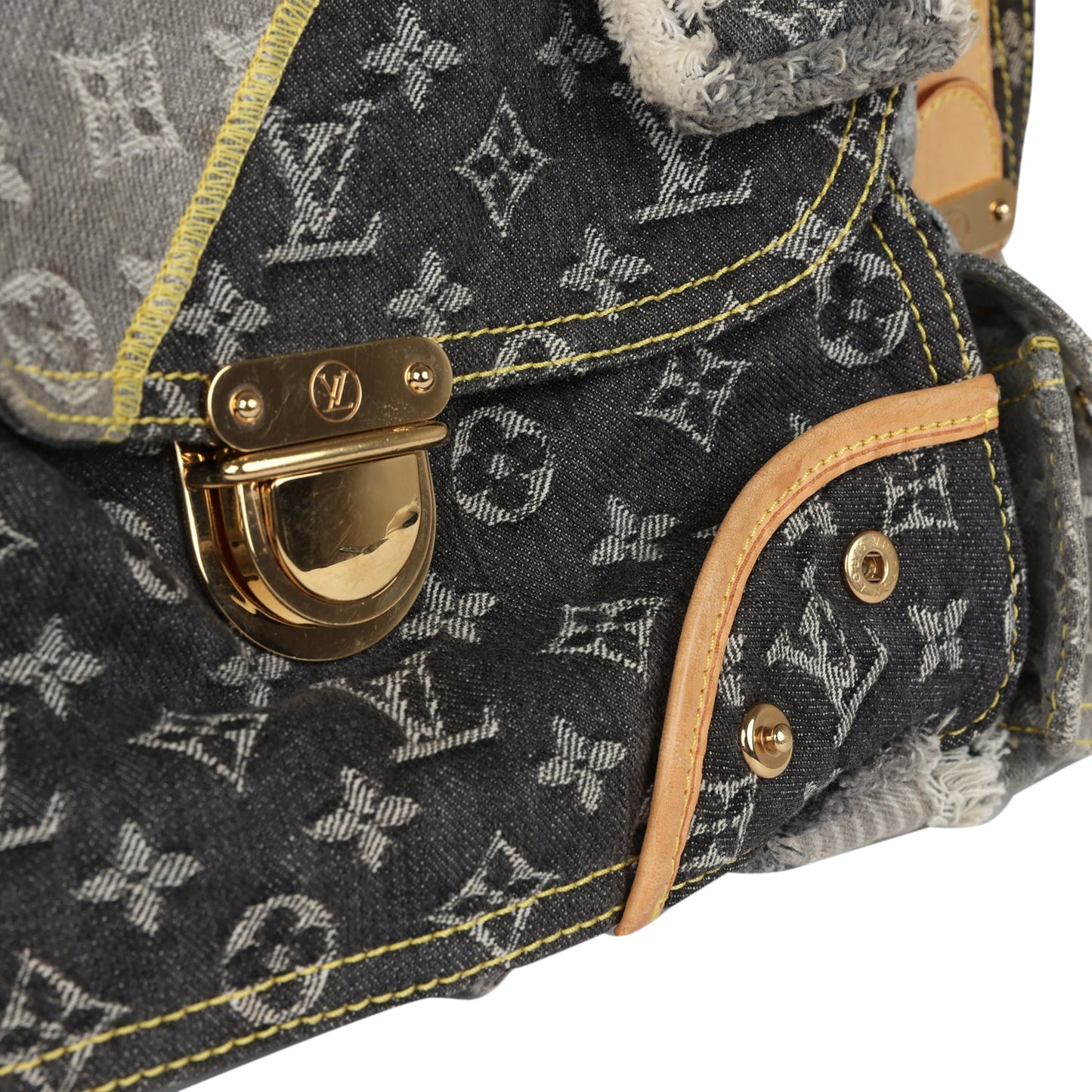 Louis Vuitton Patchwork Bowly Bag Grey Monogram Denim Gold Hardware