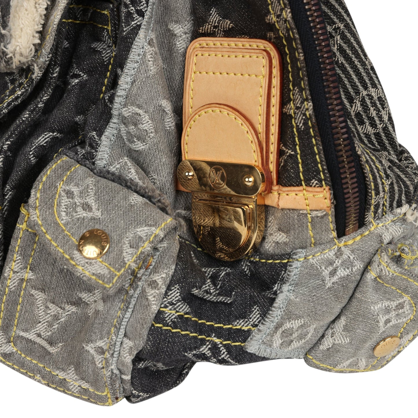Louis Vuitton Patchwork Bowly Bag Grey Monogram Denim Gold Hardware