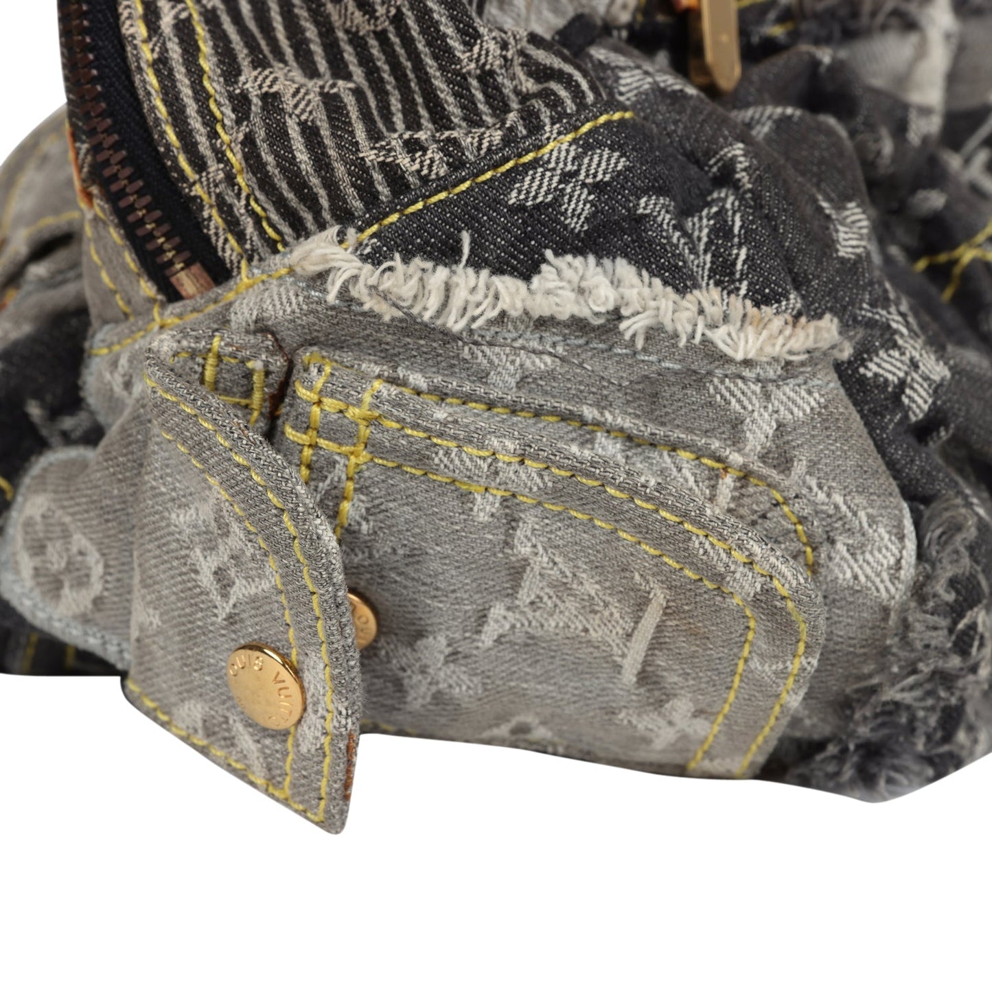 Louis Vuitton Patchwork Bowly Bag Grey Monogram Denim Gold Hardware