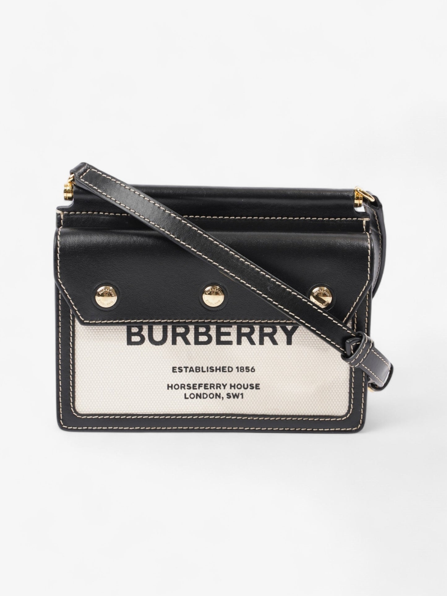 Burberry Horseferry Print Title Bag Beige / Black Canvas Mini