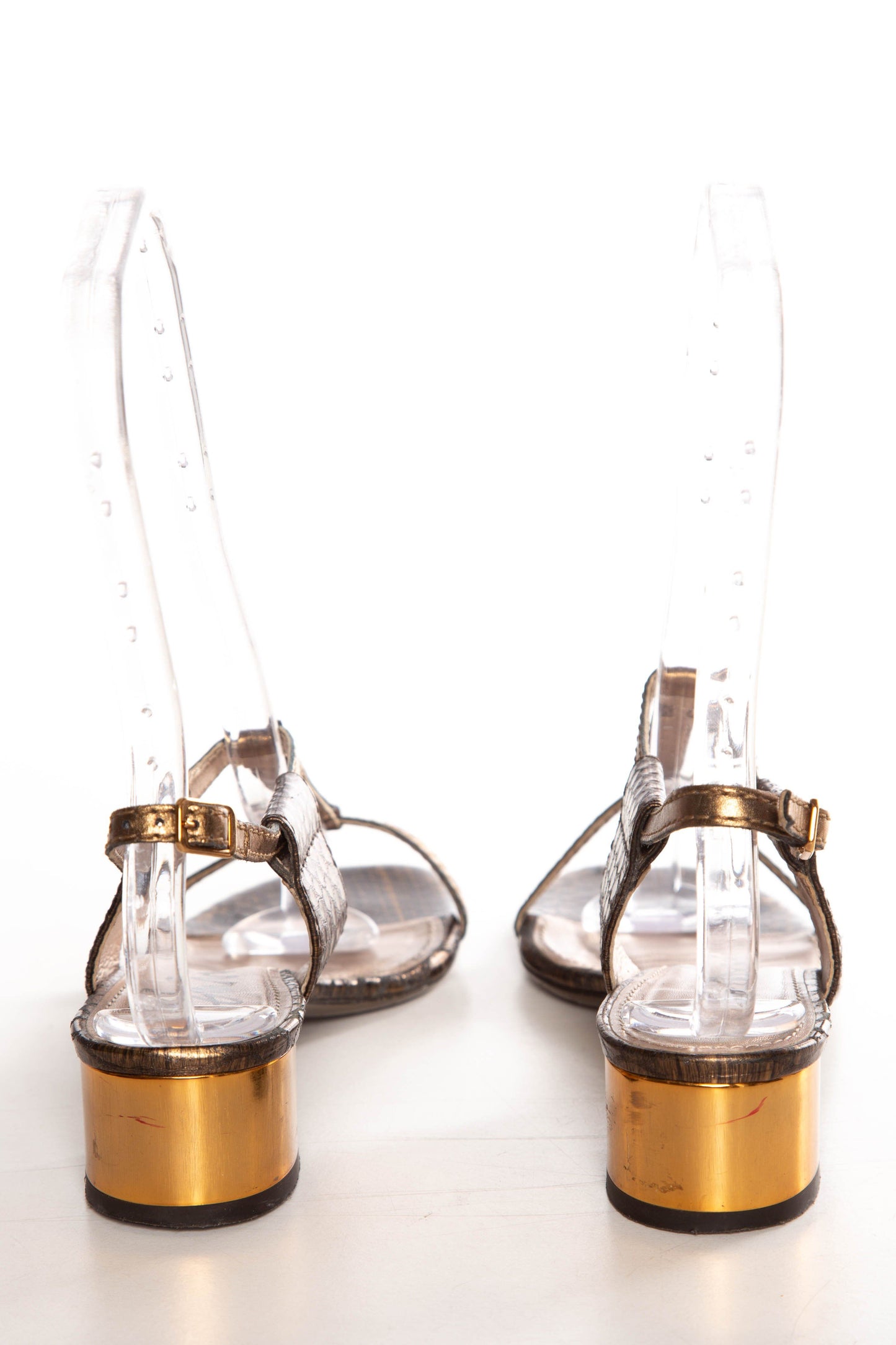 Lanvin Bronze Python Skin Ankle Strap Sandals SZ 35