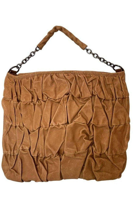 Leather Ruched Details Tote Bag