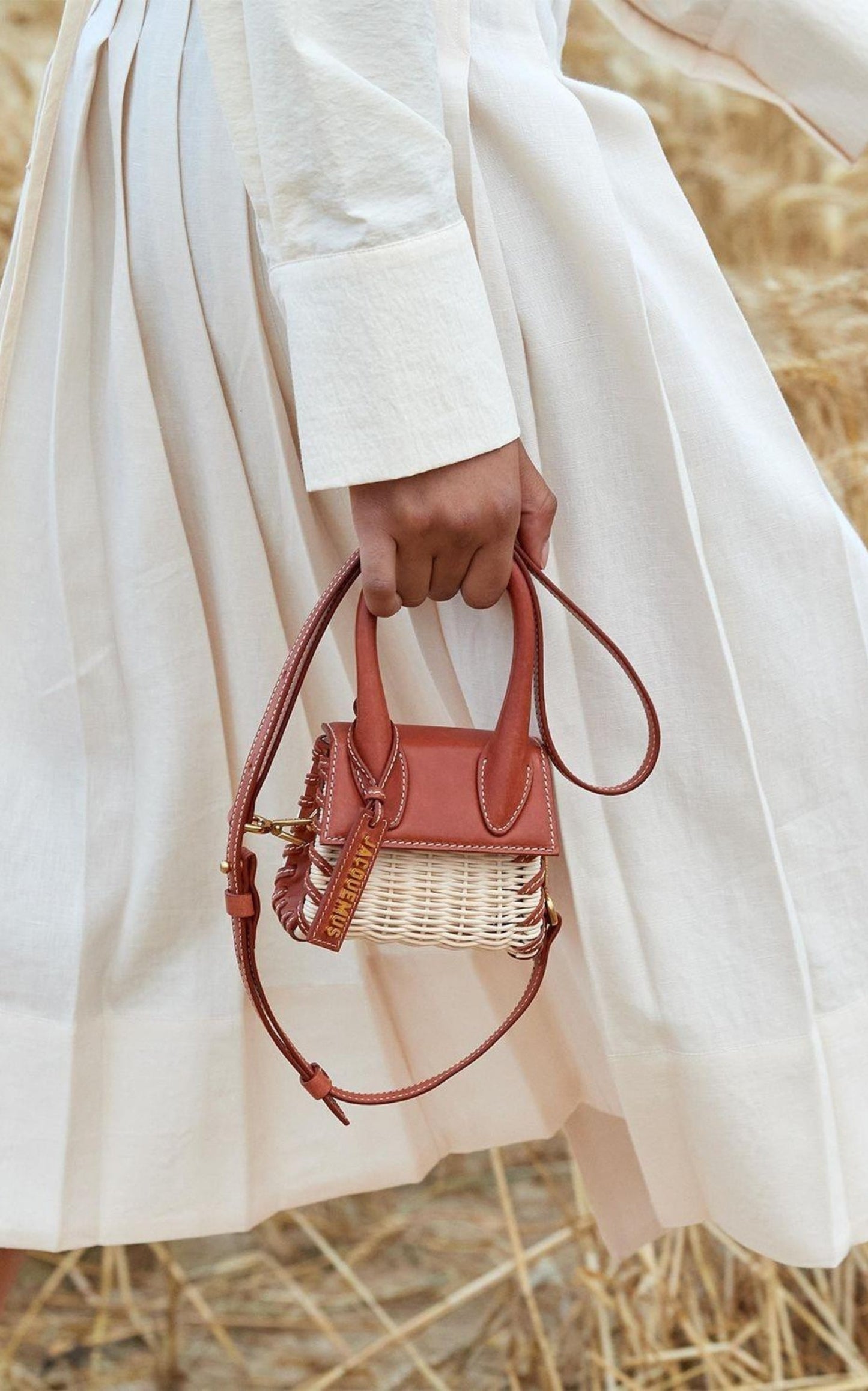 Leather and Rattan Chiquito Mini-Bag in Brown
