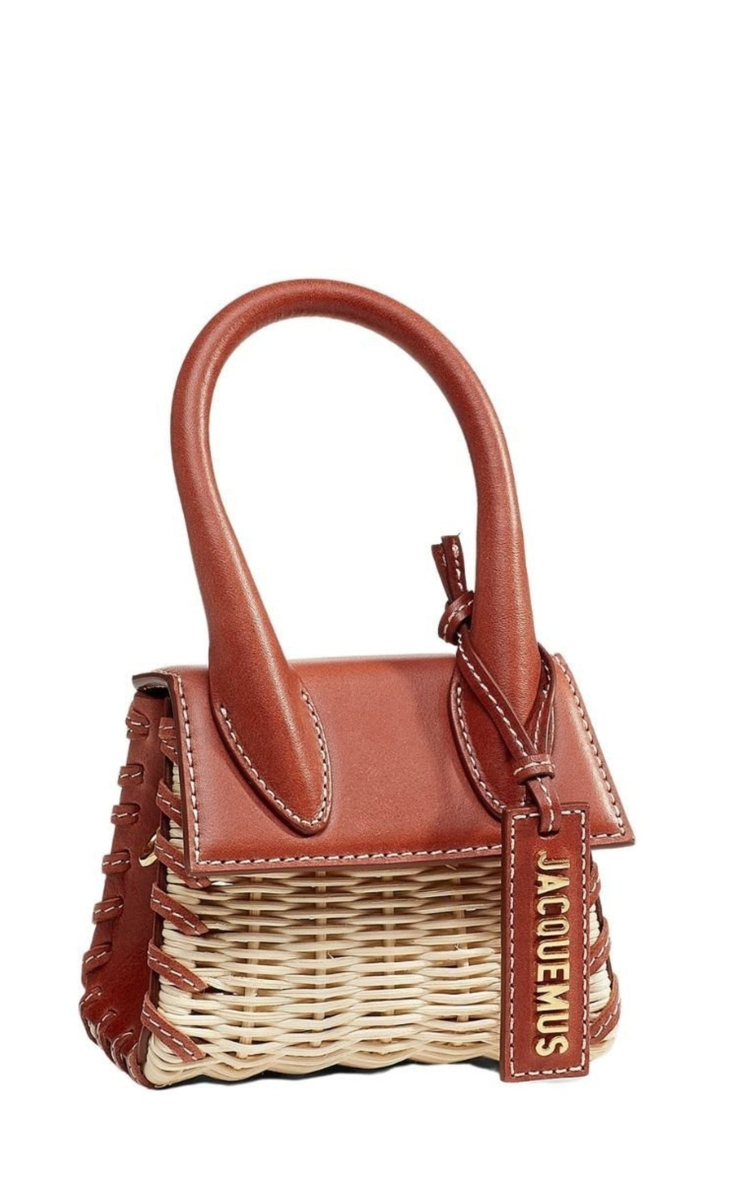 Leather and Rattan Chiquito Mini-Bag in Brown