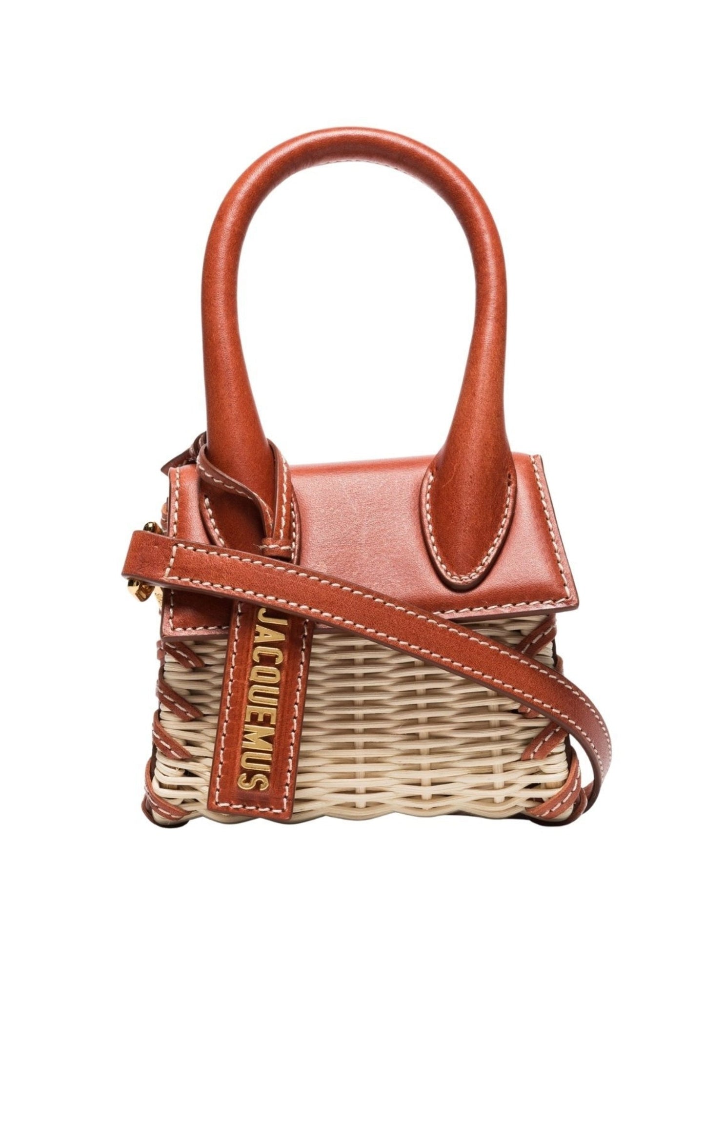Leather and Rattan Chiquito Mini-Bag in Brown
