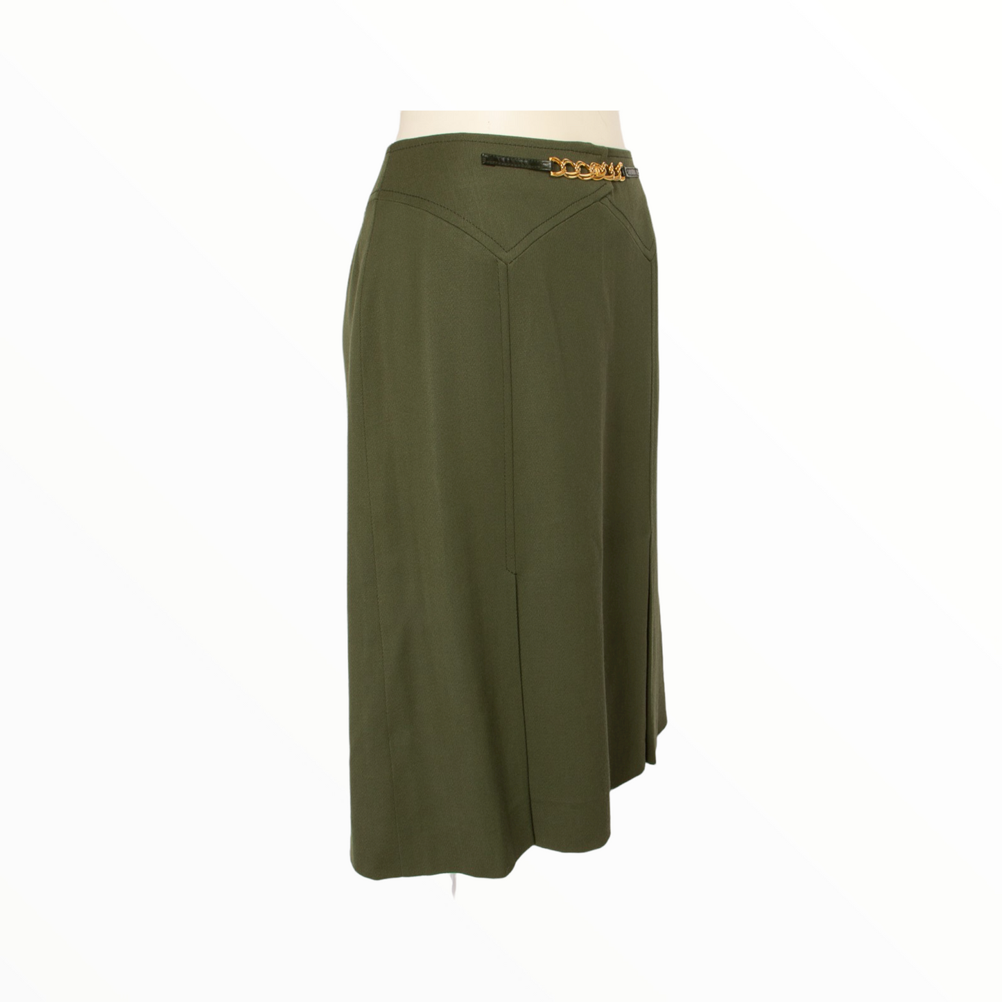Celine vintage a-lined khaki skirt with gold detail - M - 1970s