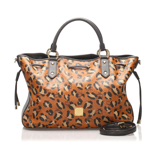 MCM Visetos Leopard Print Leather Tote Bag (SHG-10896)