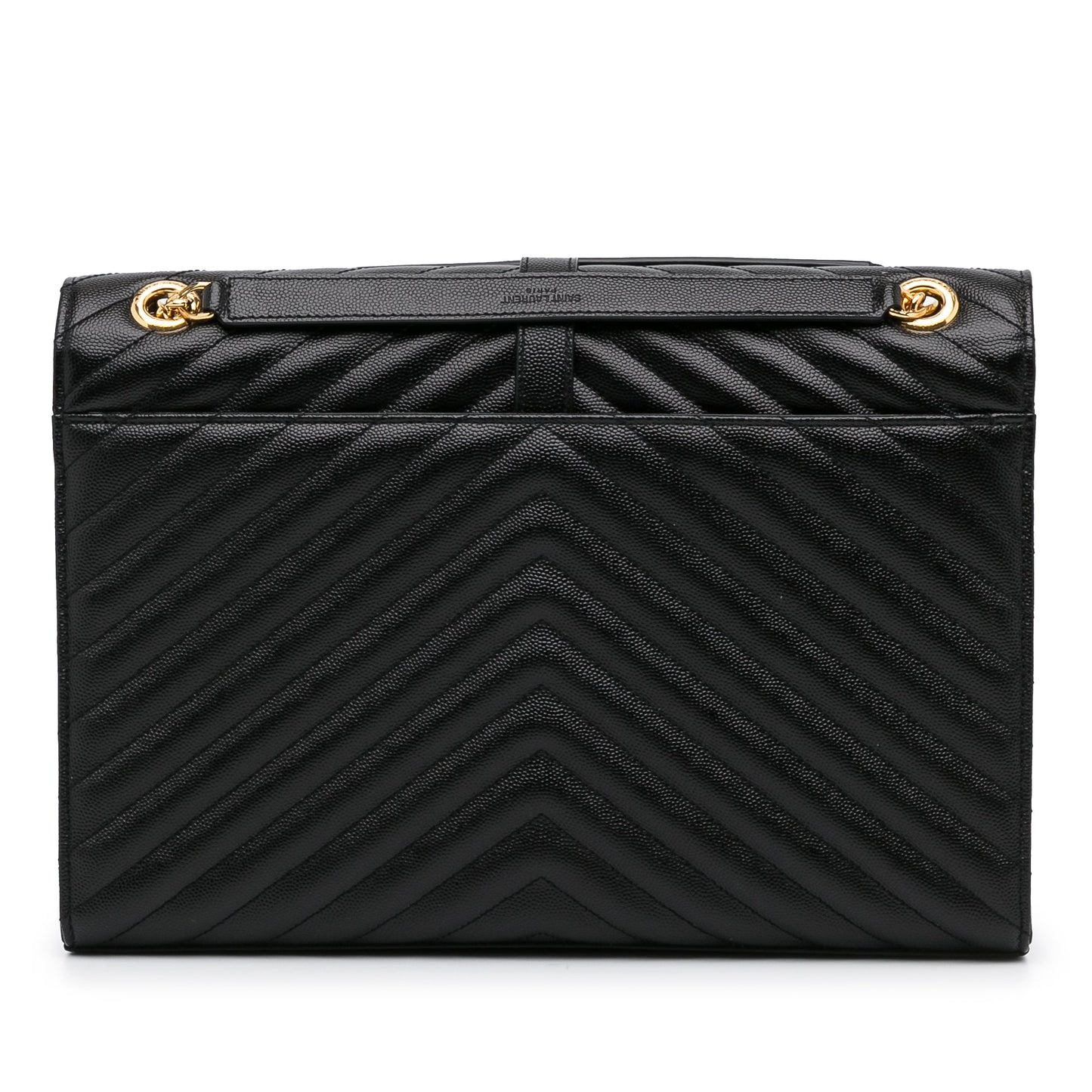 Yves Saint Laurent Envelope Large Black Chevron Quilted Leather