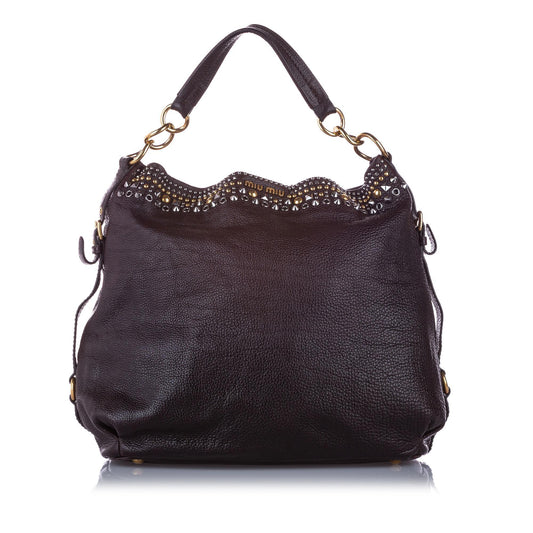Miu Miu Embellished Spalla Leather Tote Bag (SHG-12111)