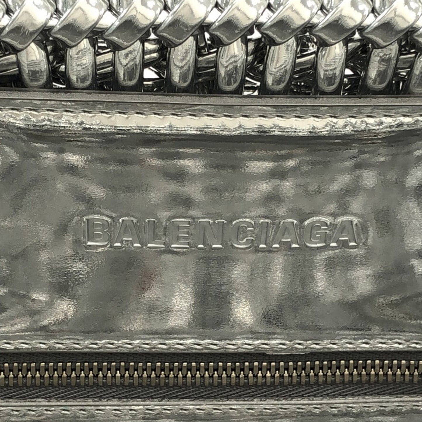Silver Balenciaga XS Mettalic Woven Bistrot Panier Tote Satchel