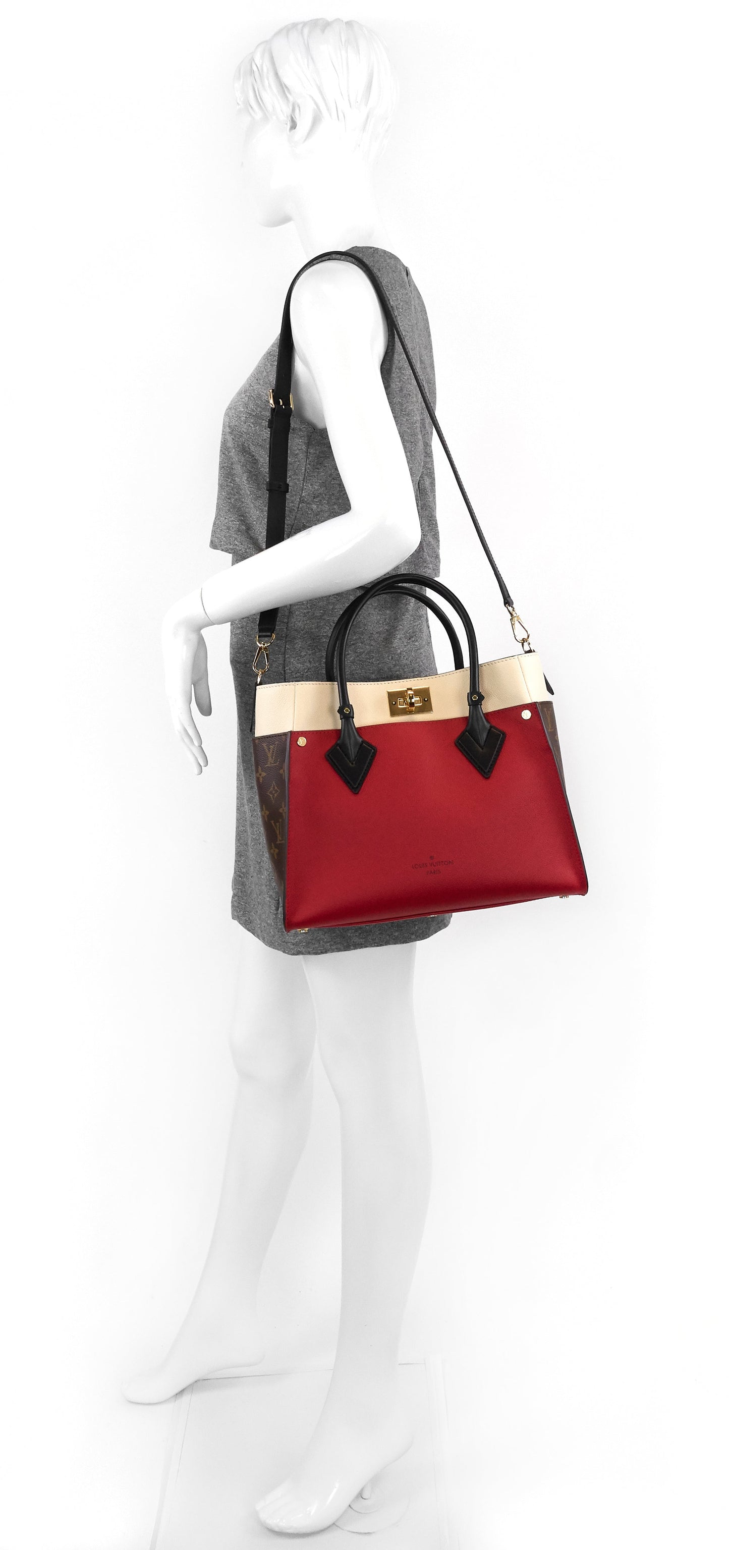 Louis Vuitto On My Side Pirate Red Calfskin and Monogram Canvas Tote Bag