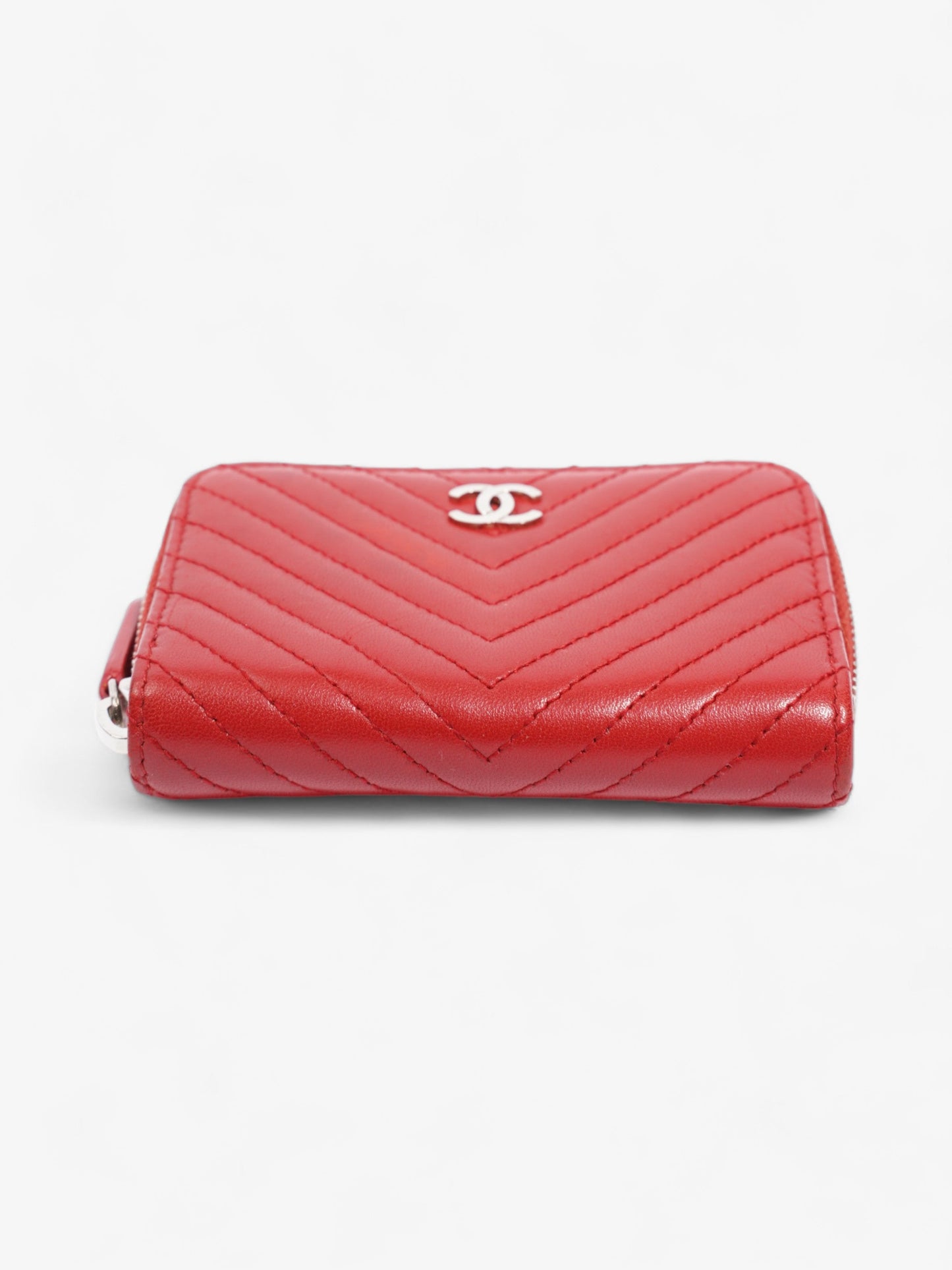 Chanel Zip Around Coin Purse Red Lambskin Leather