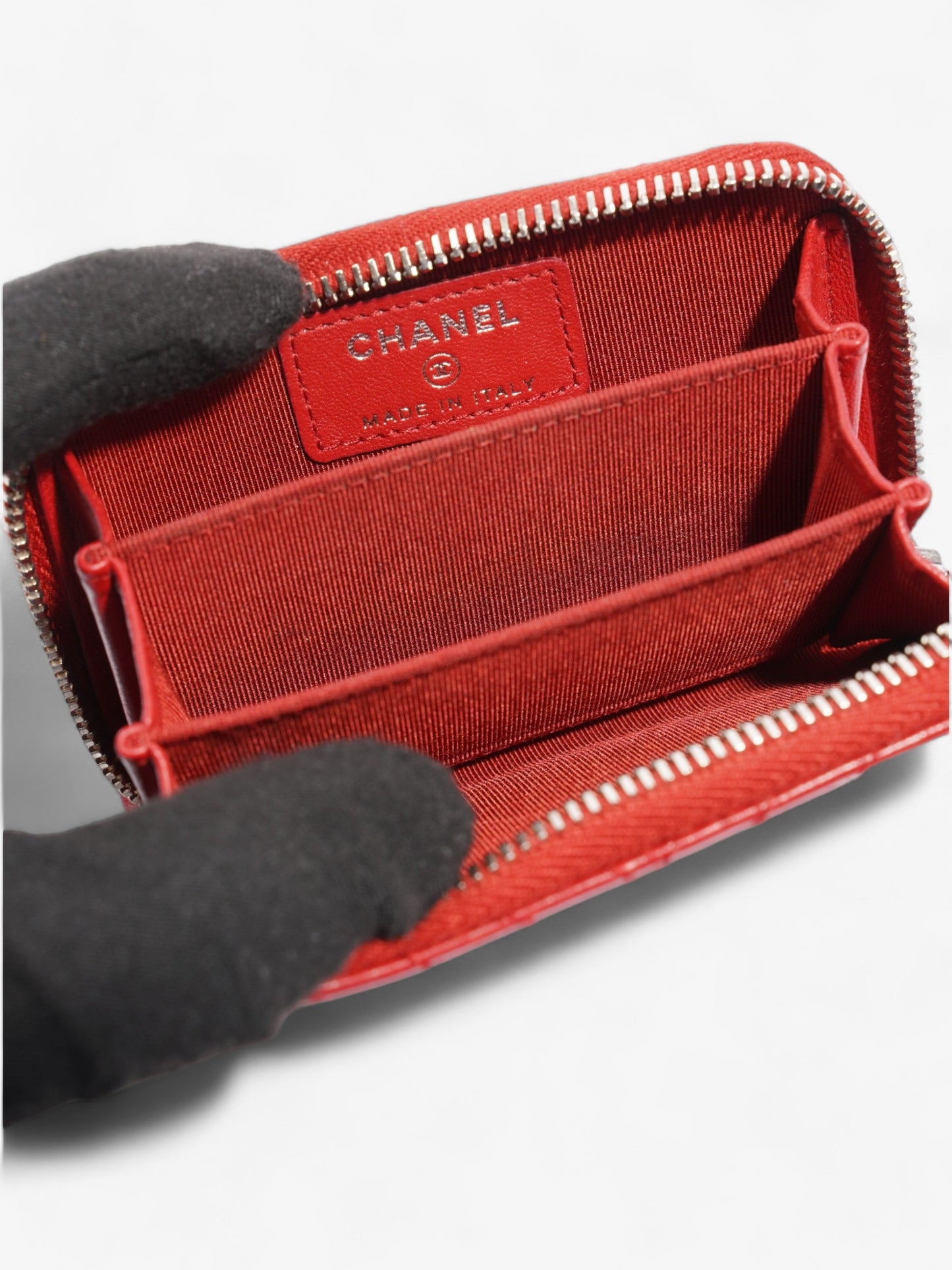 Chanel Zip Around Coin Purse Red Lambskin Leather