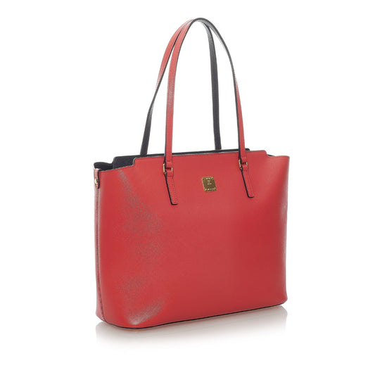 Red MCM Leather Tote Bag