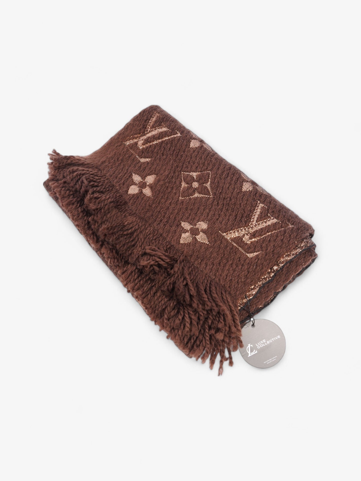 Louis Vuitton LogoMania Scarf Brown / Gold Wool