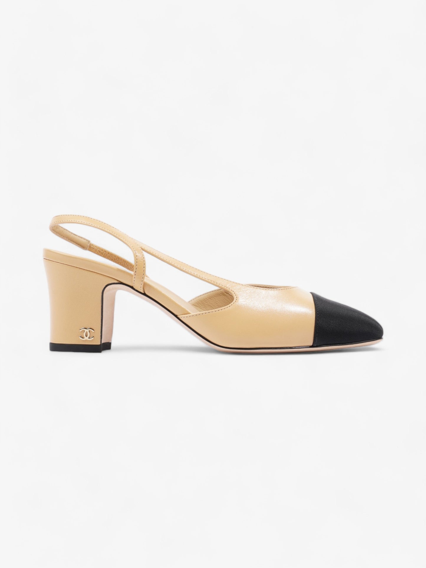 Chanel Slingback Pump 60 Beige / Black Leather EU 38 UK 5