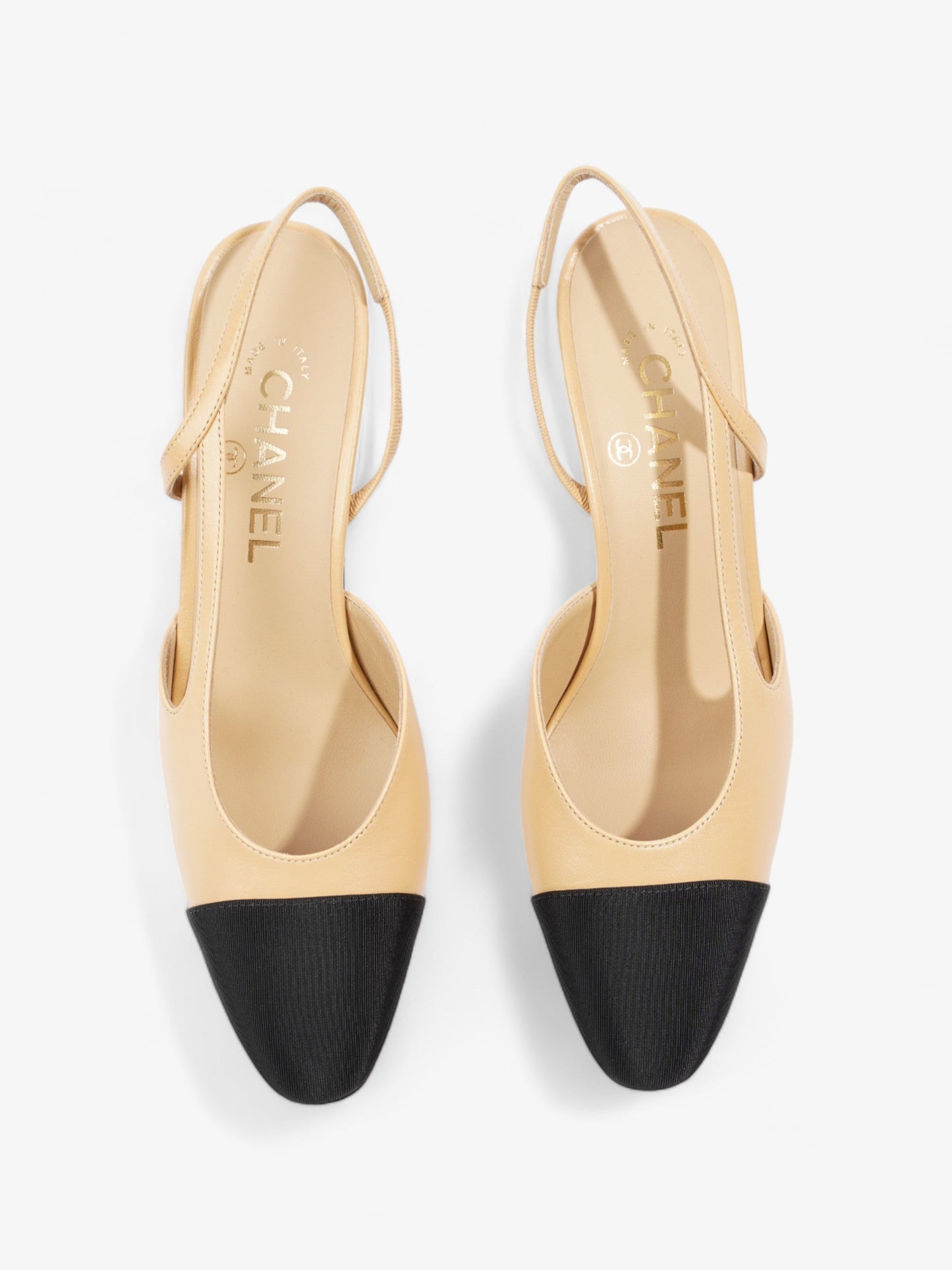 Chanel Slingback Pump 60 Beige / Black Leather EU 38 UK 5