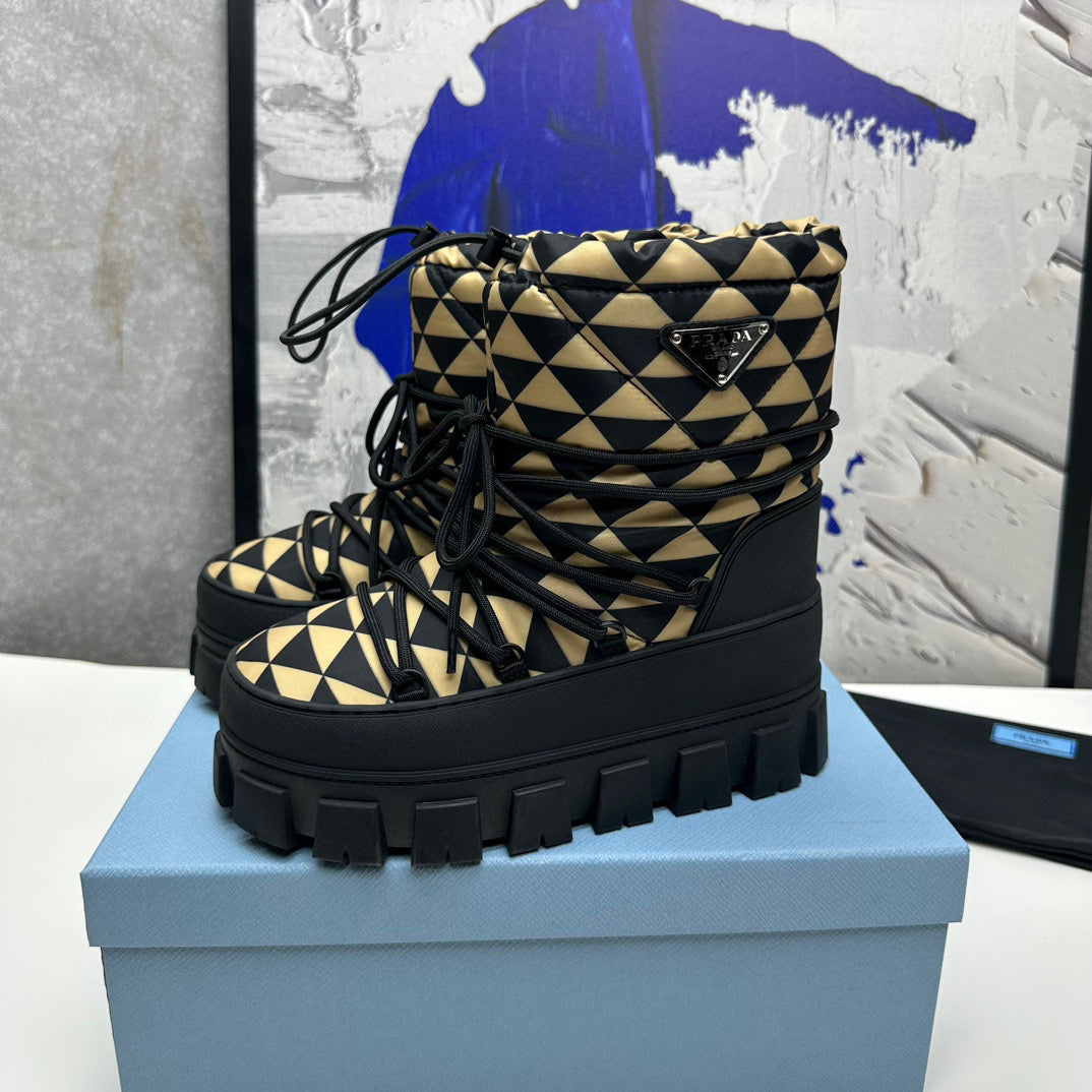PD NYLON GABARDINE APRﾈS SKI BOOTIES BLACK BEIGE