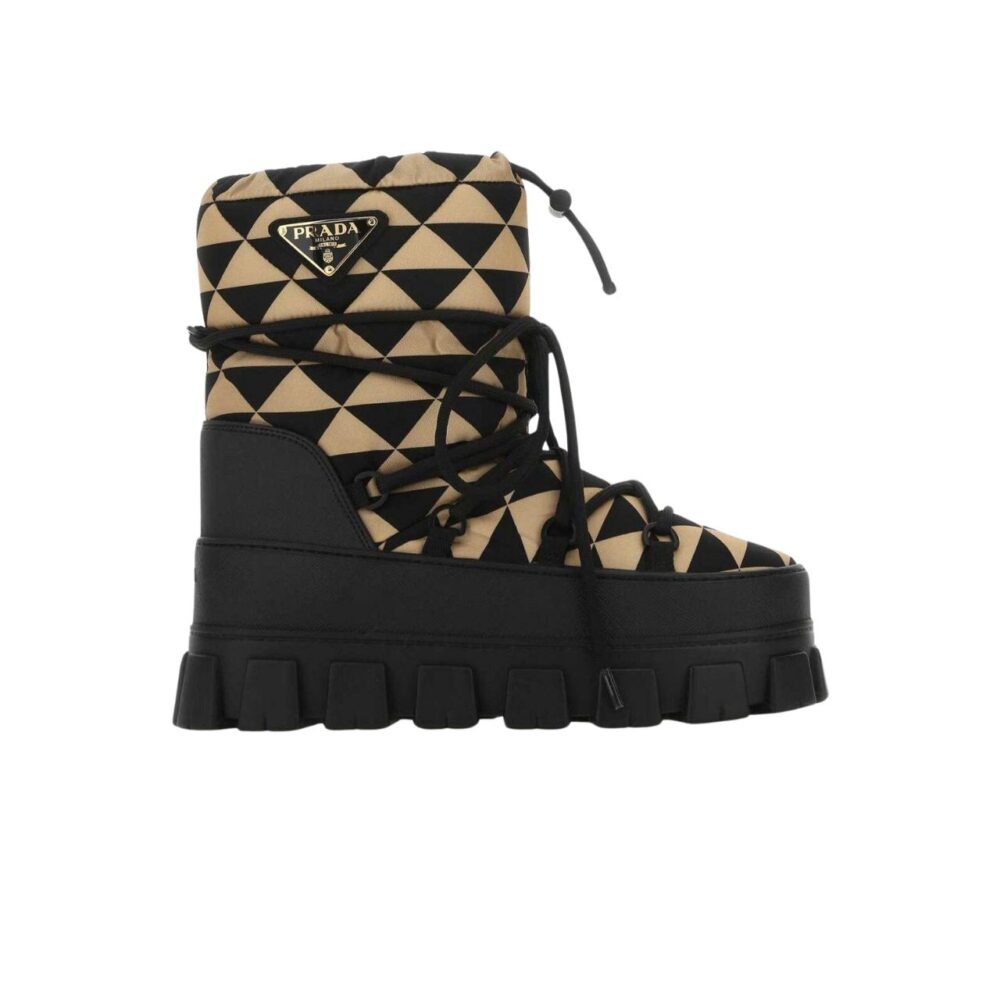PD NYLON GABARDINE APRﾈS SKI BOOTIES BLACK BEIGE
