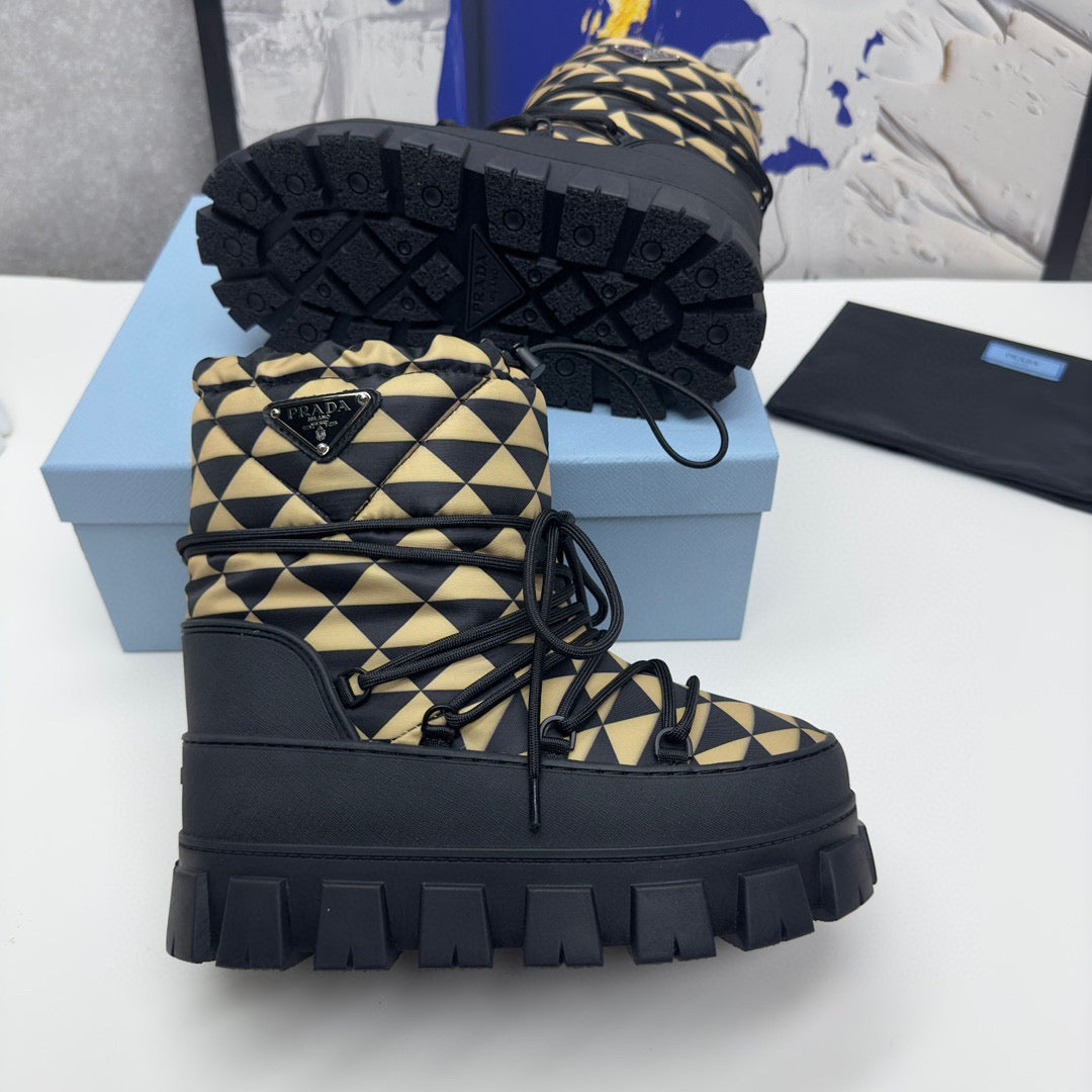 PD NYLON GABARDINE APRﾈS SKI BOOTIES BLACK BEIGE