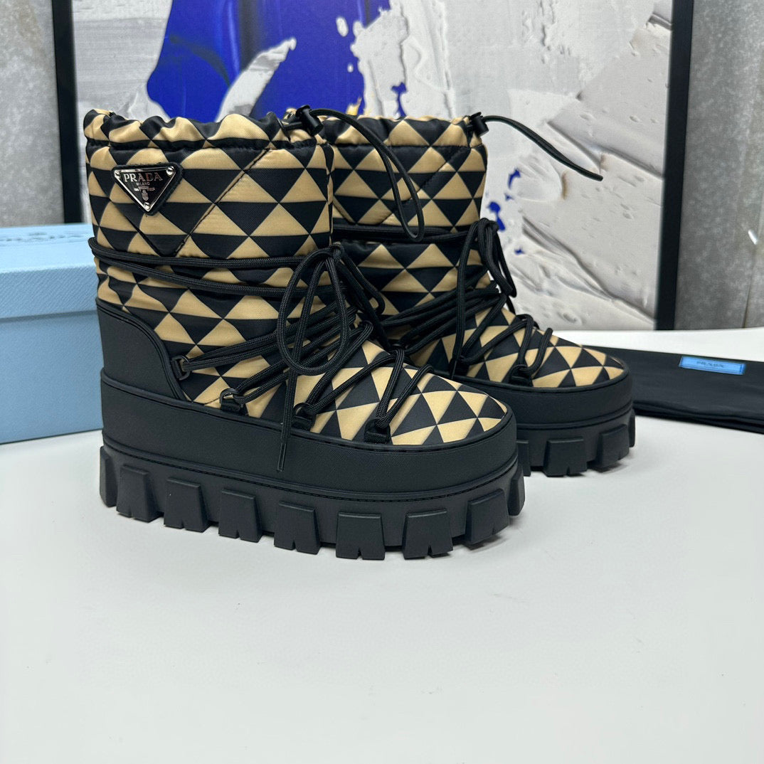 PD NYLON GABARDINE APRﾈS SKI BOOTIES BLACK BEIGE