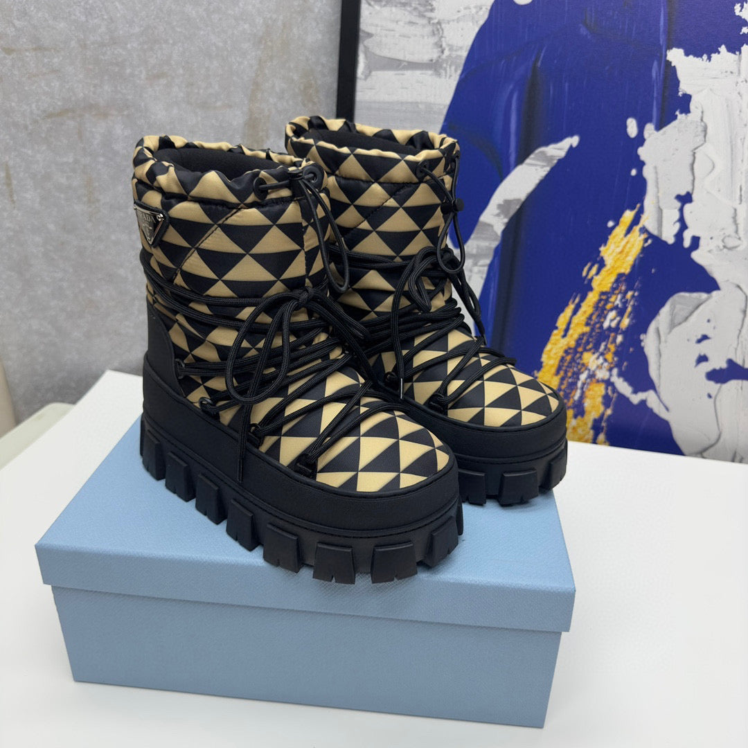 PD NYLON GABARDINE APRﾈS SKI BOOTIES BLACK BEIGE
